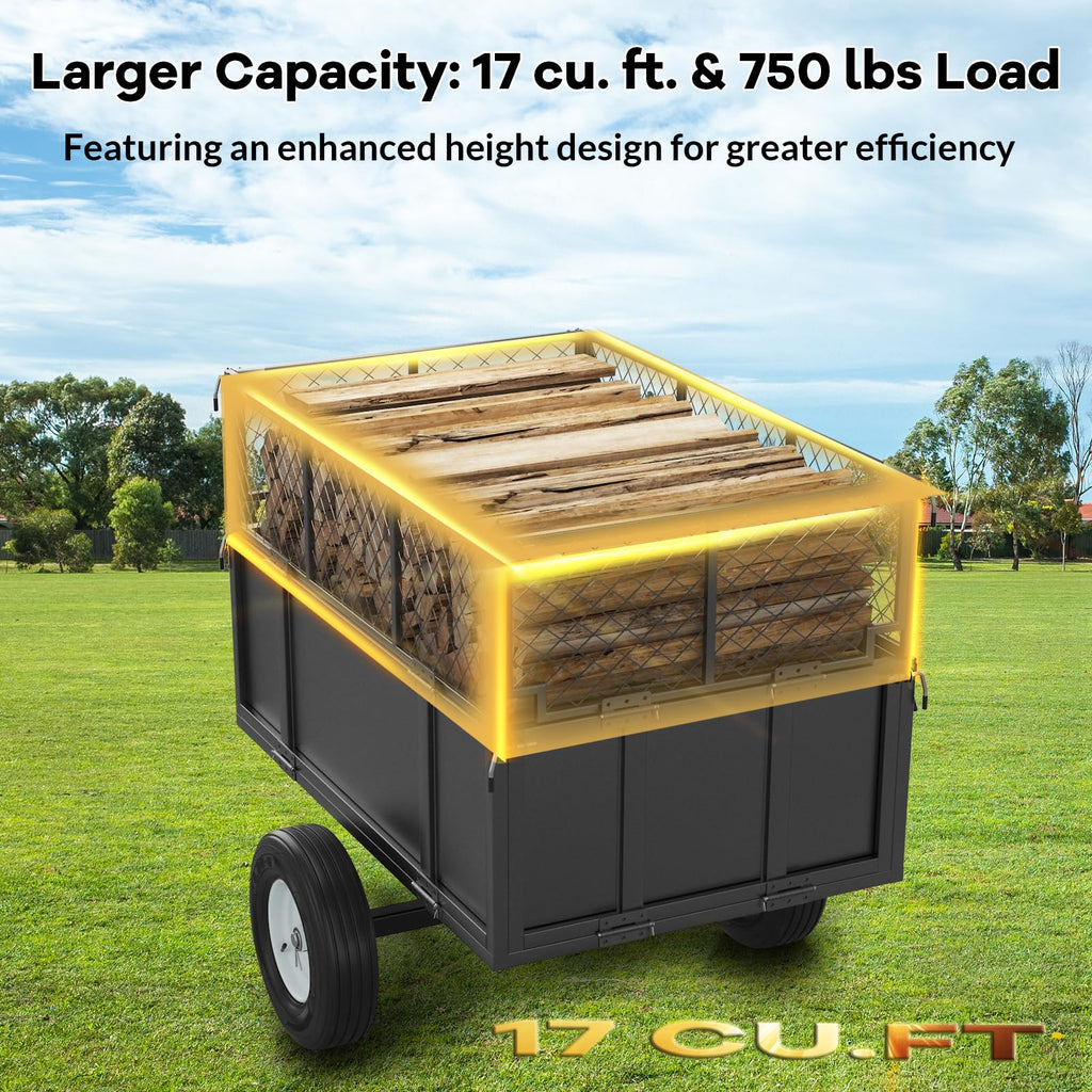 Garvee Heavy Duty Utility Trailer for ATV UTV 750lbs Capacity, 17 Cu. Ft. Bed, Removable Sides, Steel Frame, Pneumatic Tires, Hitch Compatible, Yard and Farm Use
