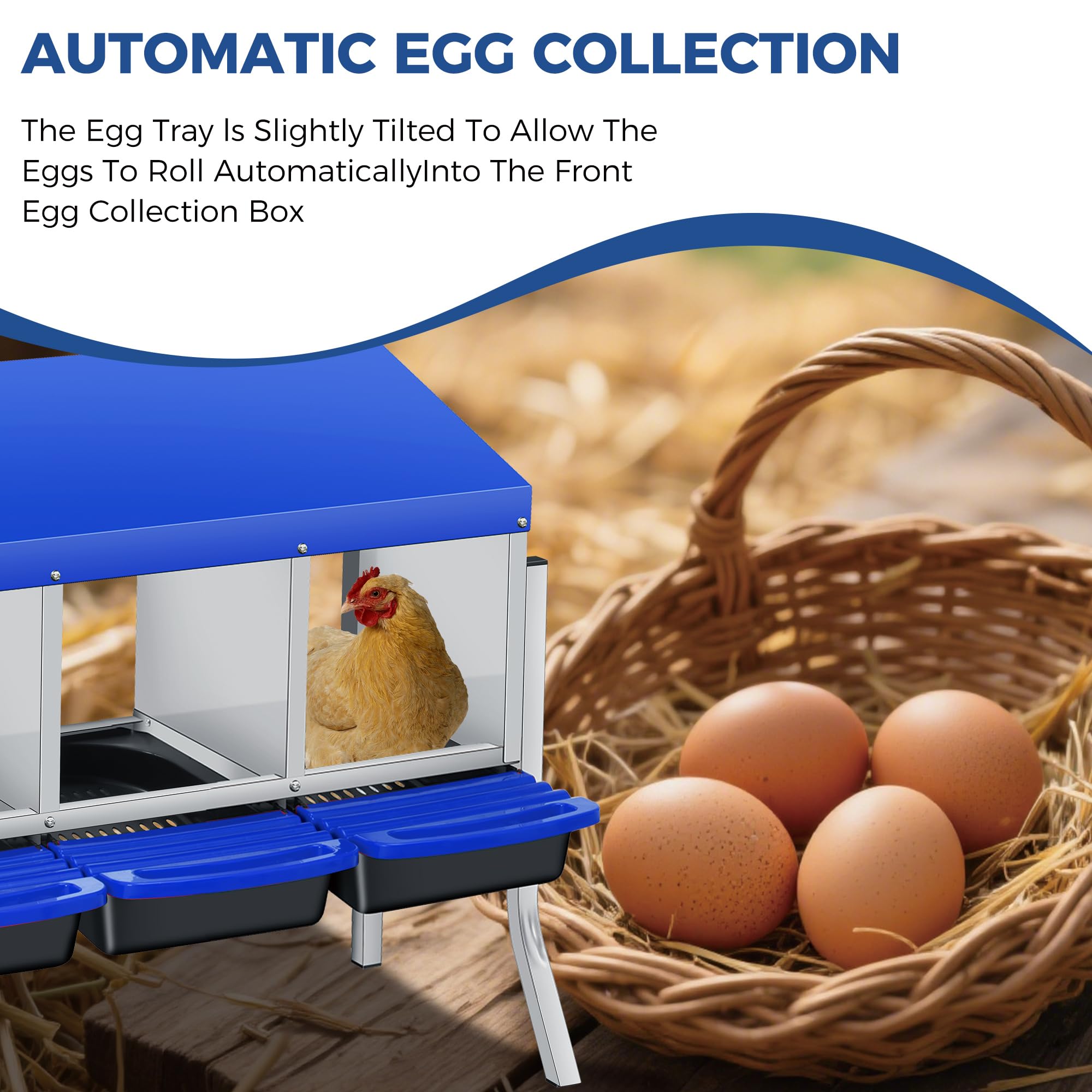 Garvee Chicken Nesting Boxes, 4 Hole with Legs Metal Wall Mount Roll Away Nest with Removable Trays and Roll Out Egg Collection for Chicken Coop