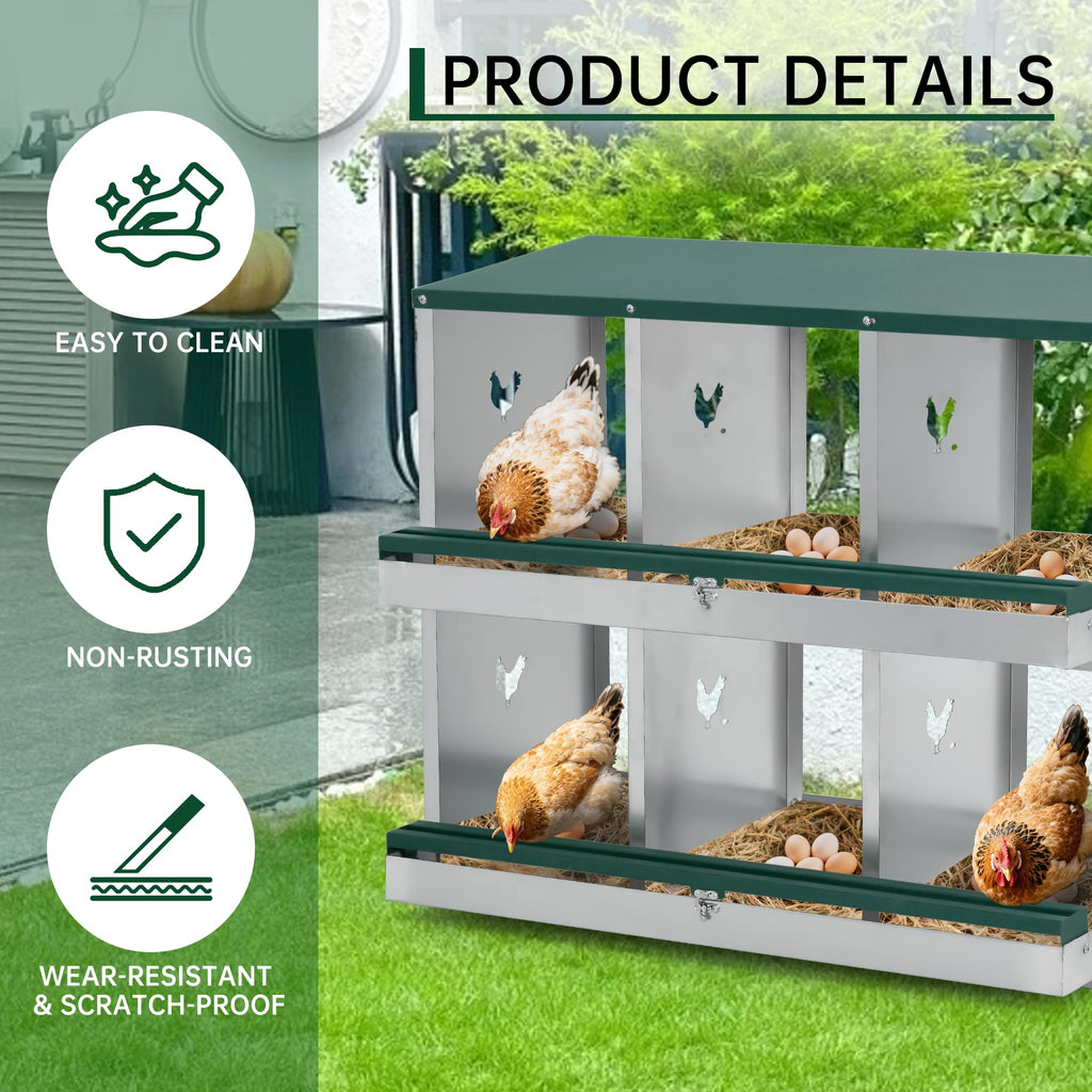 Garvee Chicken Nesting Box 8 Holes Heavy Duty Galvanized Steel Two-Tier Egg Collection Manual Included for Chicken Coop