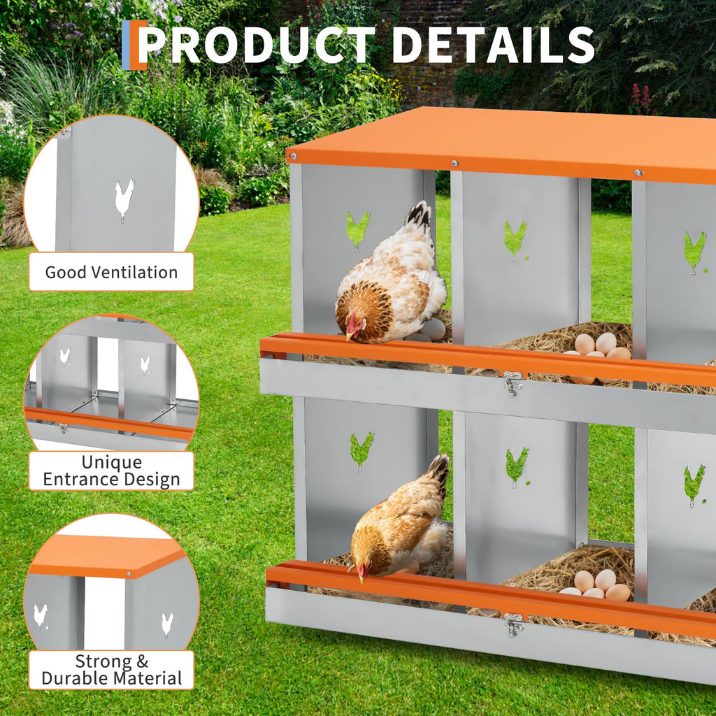 Garvee Chicken Nesting Boxes for Laying Eggs, 8 Compartments, Galvanized Steel, Tilt Design & Ventilation, Easy Assembly, Egg Collection & Protection, Poultry Coop