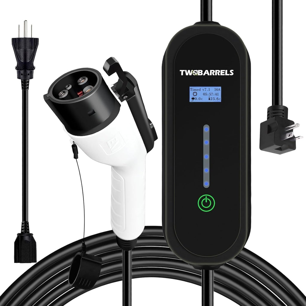 Garvee Electric Vehicle Charging Gun 110V/240V Dual Voltage 16A Current Copper+PVC 25FT Cable LED Screen Portable for Home Garage