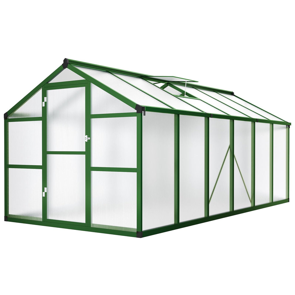 Garvee 8' × 12' Polycarbonate Greenhouse, Walk-In Garden House with Roof Vent, Green