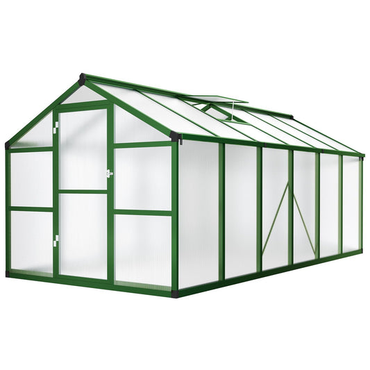 Garvee 8' × 12' Polycarbonate Greenhouse, Walk-In Garden House with Roof Vent, Green