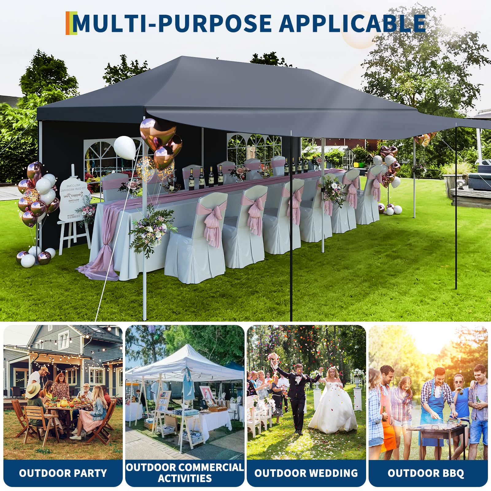 Garvee 10x20 Pop Up Canopy Tent Heavy Duty Waterproof with Roller Bag, Thickened Legs, 6 Sidewalls, Sandbags, Adjustable Height for Parties and Outdoor Events