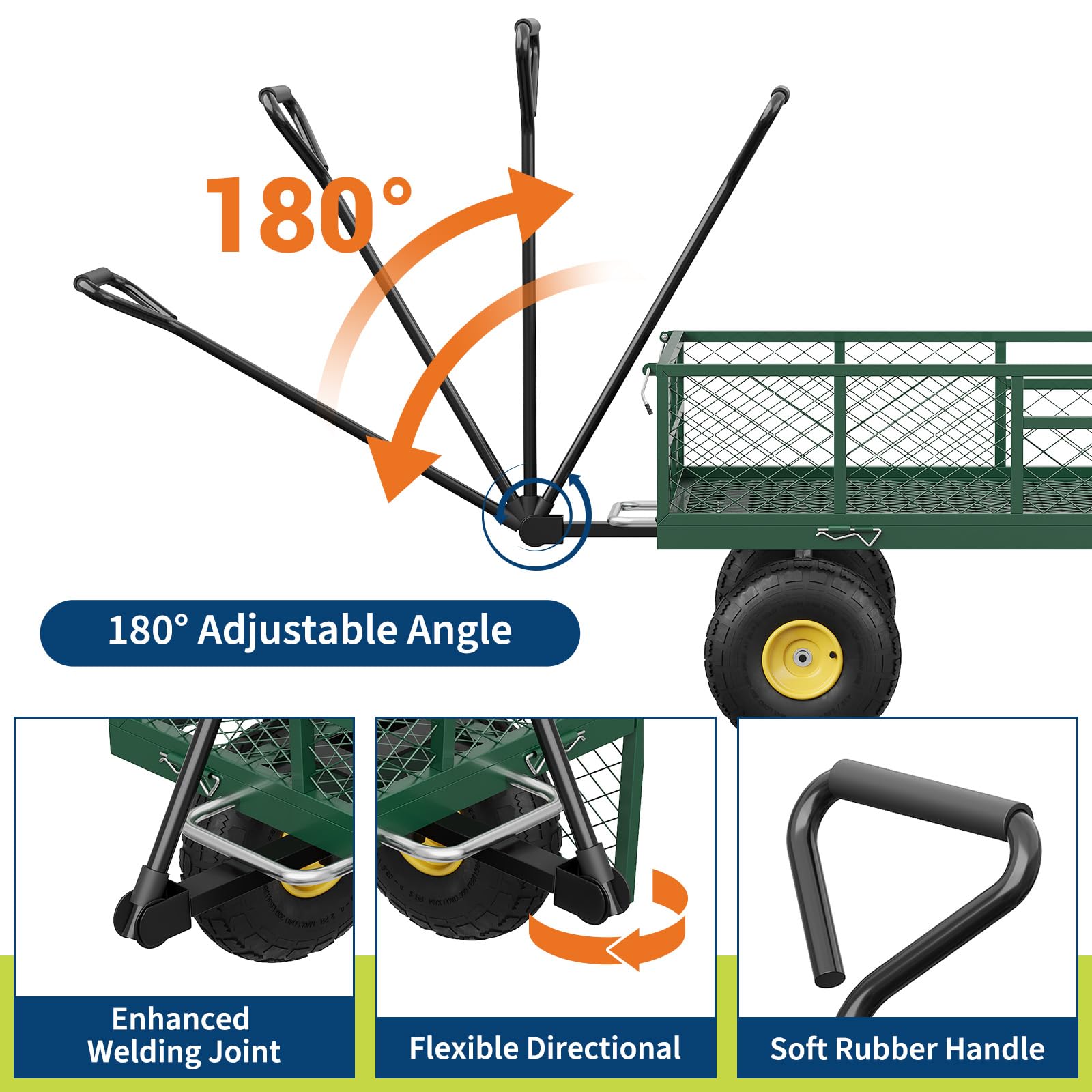 Garvee Garden Dump Cart 900 LBS Capacity Quick-Release Dumping Removable Steel Sidewalls 180° Swivel Handle 10" Pneumatic Tires Yard Farm Utility