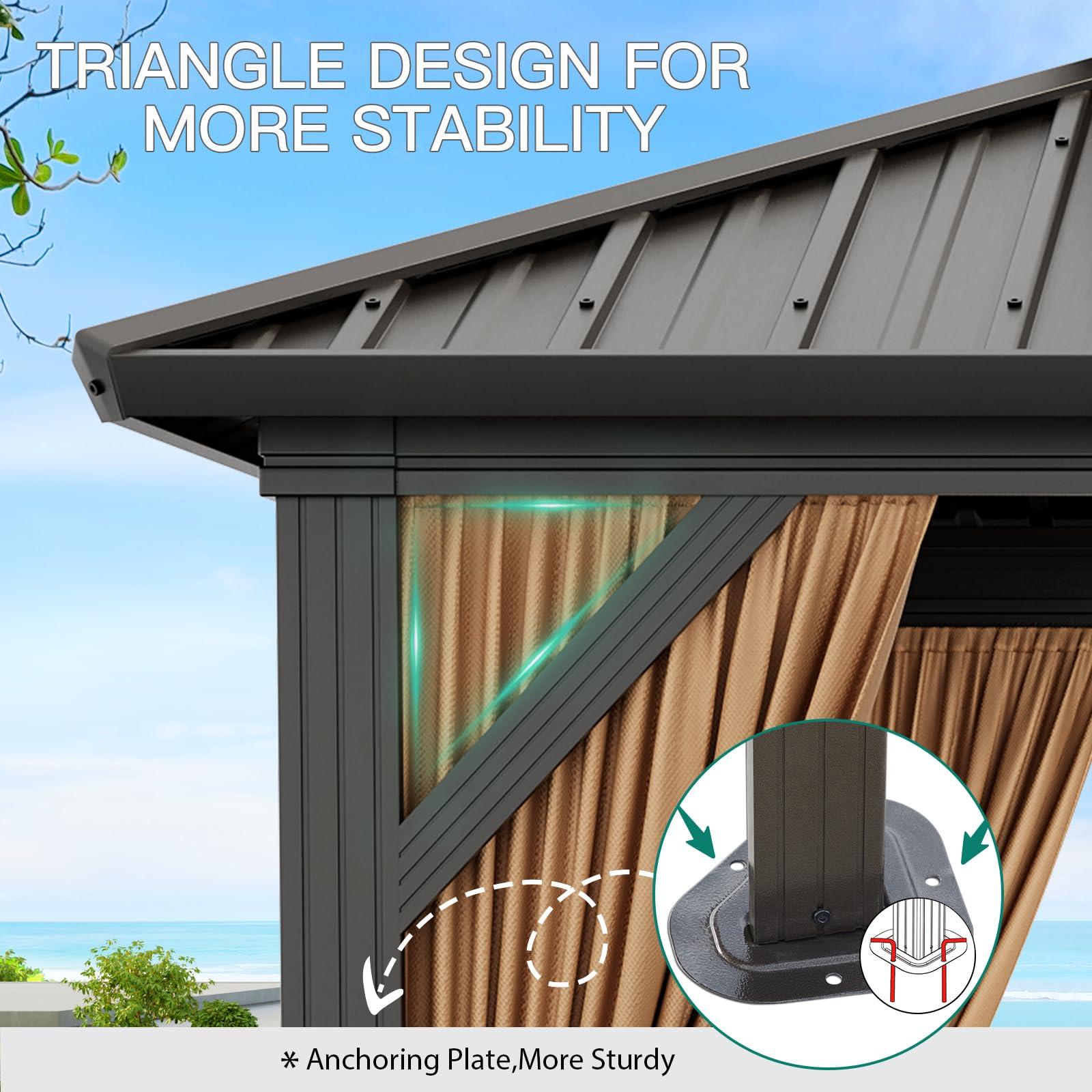 Garvee 10x10ft Hardtop Gazebo Outdoor Aluminum Frame Double Roof Waterproof Metal Roof Netting Curtains Backyard Patio Deck Poolside