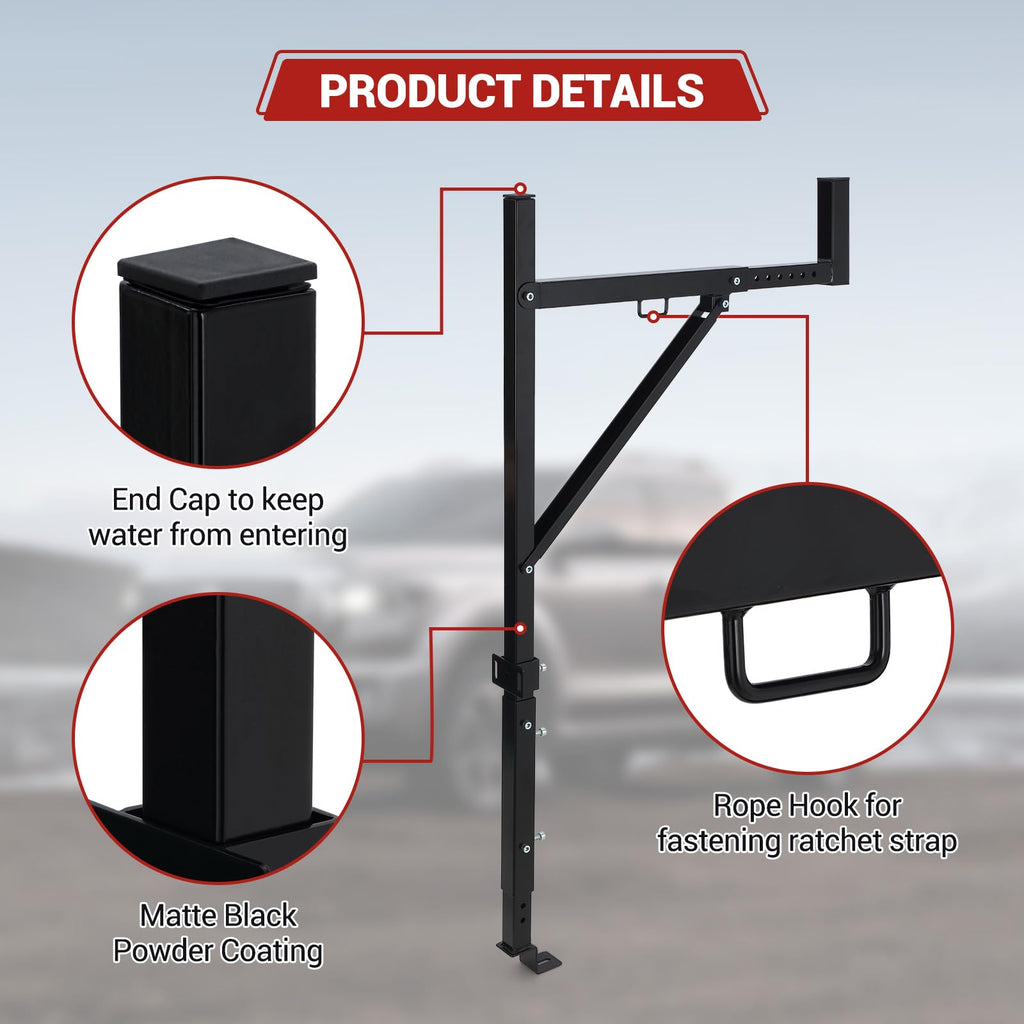 Garvee Adjustable Steel Truck Ladder Rack - 19-34in Width, 250lb Capacity, Non-Drilling Mount, Powder Coated, J-Bolt Clamps, Pickup Truck Bed