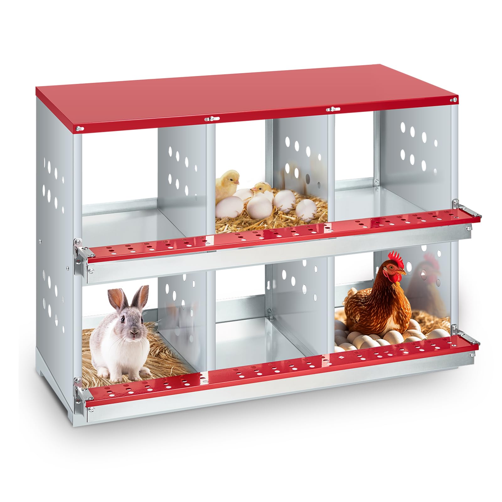 GARVEE 6-Compartment Galvanized Steel Nesting Box - Easy Egg Collection, Ventilated Design for Hens/Ducks/Rabbits Backyard Coop