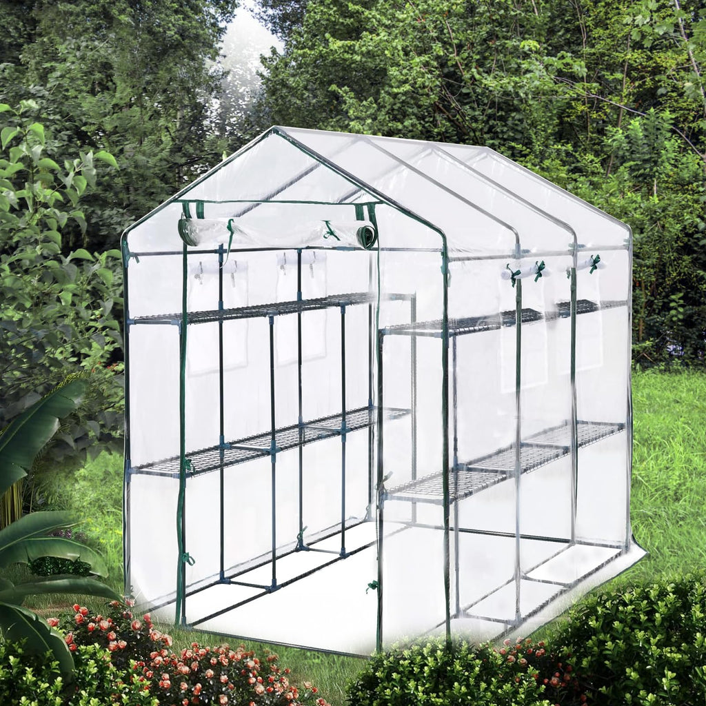 Garvee 85" x 56" x 77" Walk-In Greenhouse, Heavy-Duty Outdoor Plant Tent with UV-Resistant Weatherproof Cover, Mesh Vent Windows for Garden, Backyard & Patio, Transparent