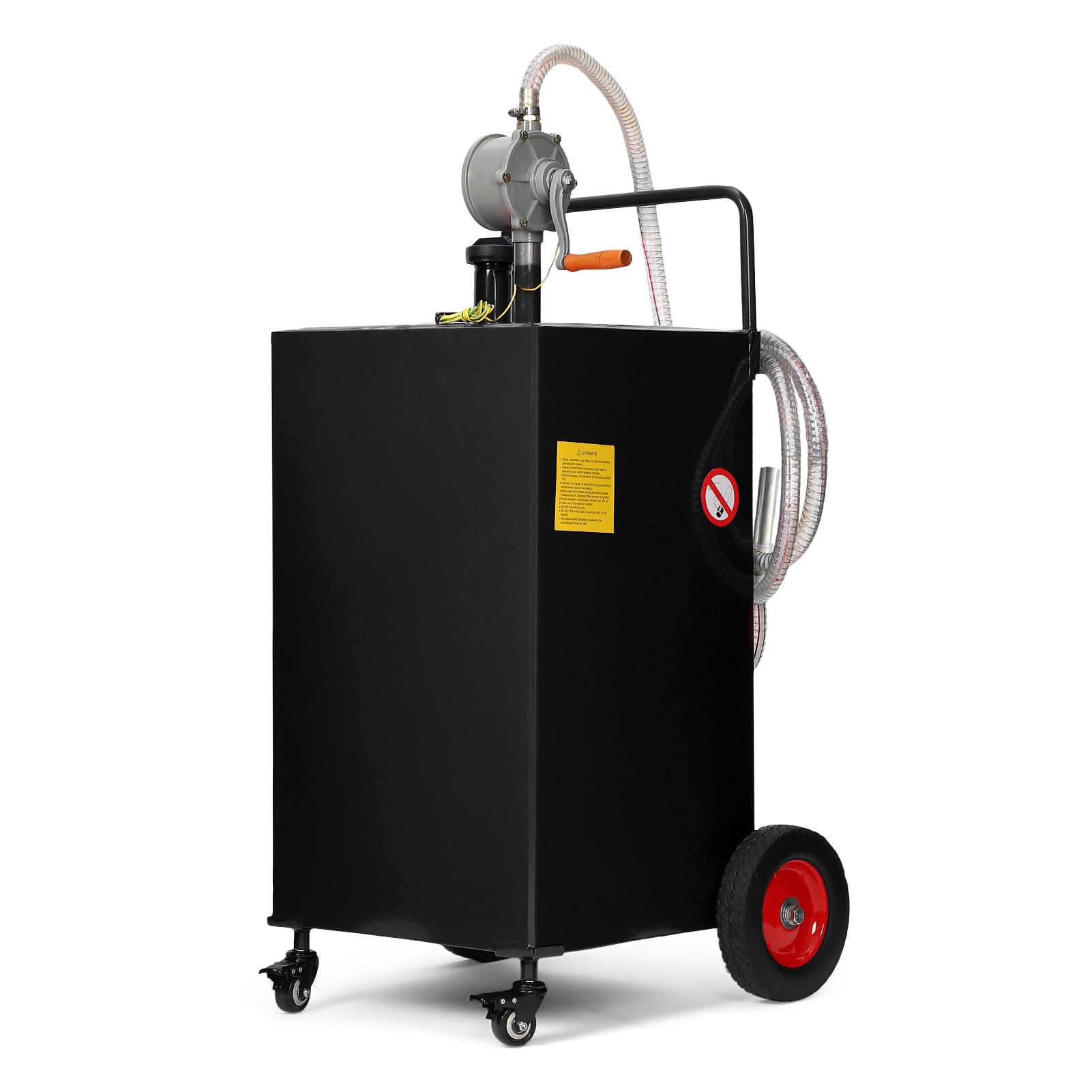 Garvee 35-Gallon Fuel Caddy - Manual Transfer Pump with 8ft hose Fueling Nozzle and 360° Swivel Connector, 4-Wheel Design for Gasoline and Diesel, Ideal for Cars, Lawn Mowers, and Boats, Black