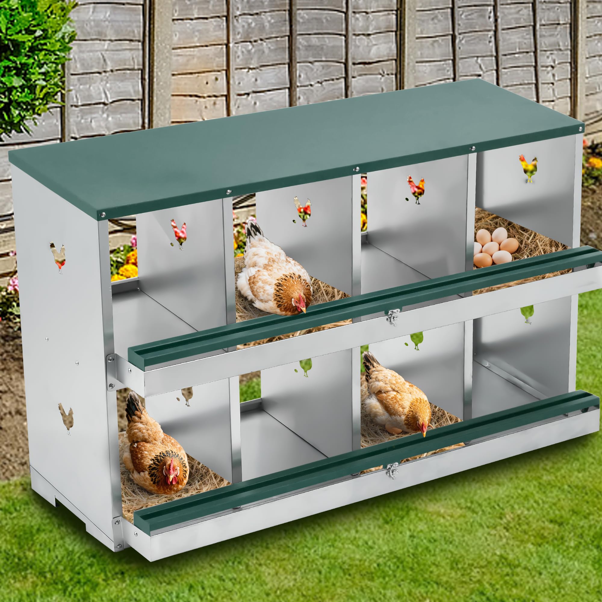 Garvee Chicken Nesting Box 8 Holes Heavy Duty Galvanized Steel Two-Tier Egg Collection Manual Included for Chicken Coop