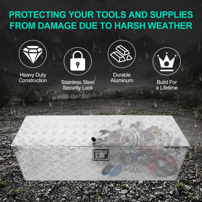 Garvee 48 Inch Aluminum Truck Tool Box, Diamond Plate Trailer Pickup Atv Truck Bed Storage Toolboxes w/Lock & 2 Keys, Rectangle, Silver