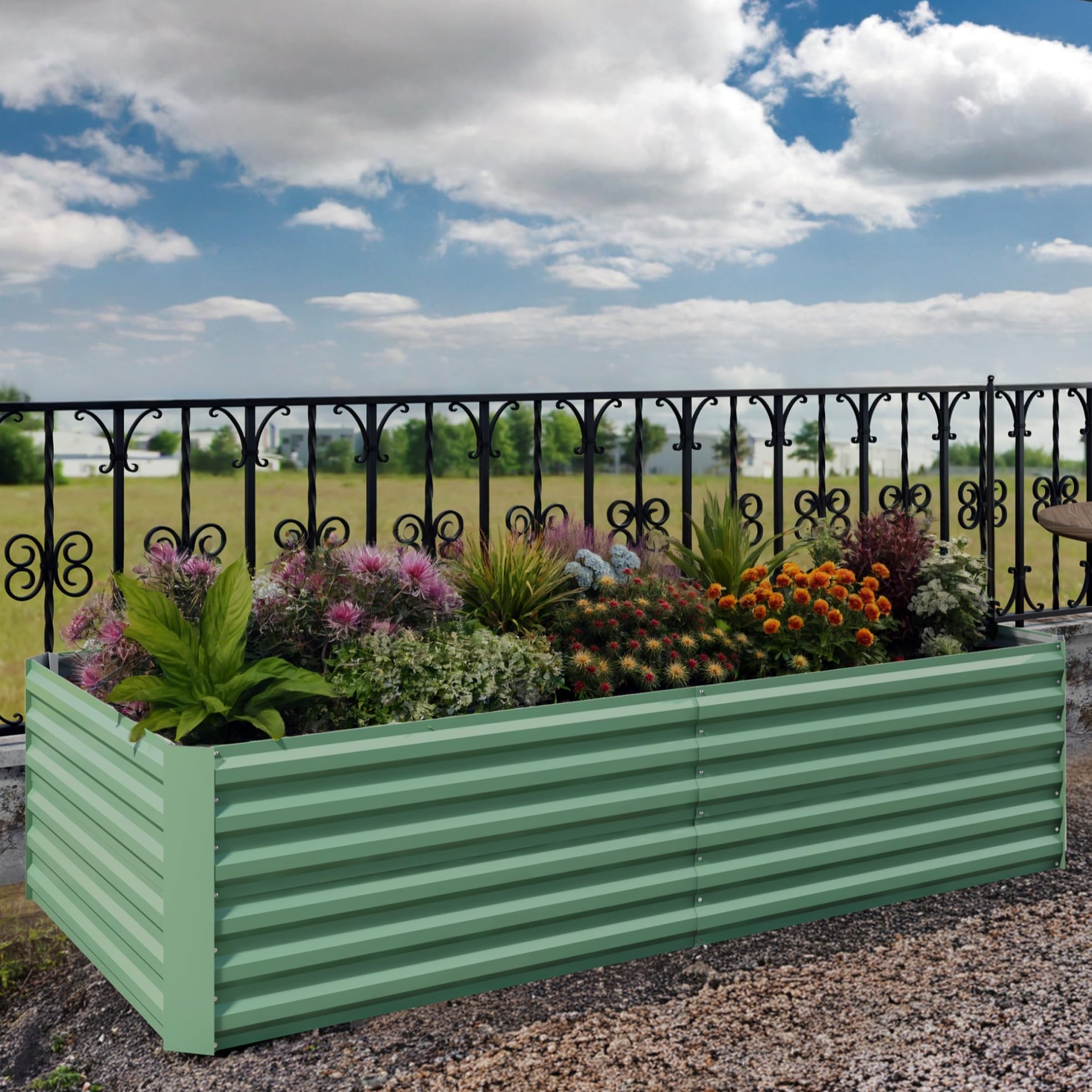 Garvee 8 × 4 × 2 ft Galvanized Raised Garden Bed, 0.5 mm Metal Planter Box with Open Bottom & X-Brace, 32 sq ft Deep Root Garden Bed for Vegetables, Herbs & Flowers, Green