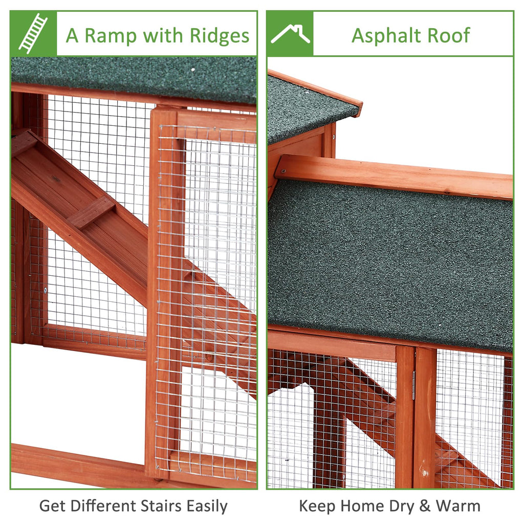 Garvee 54'' Rabbit Hutch Indoor Outdoor Rabbit Cage, Two Floors Wooden Rabbit Cage Indoor, Wooden Chicken Coop Guinea Pigs Pet House Cage with Run, Pull Out Tray, Asphalt Roof for Small Animals
