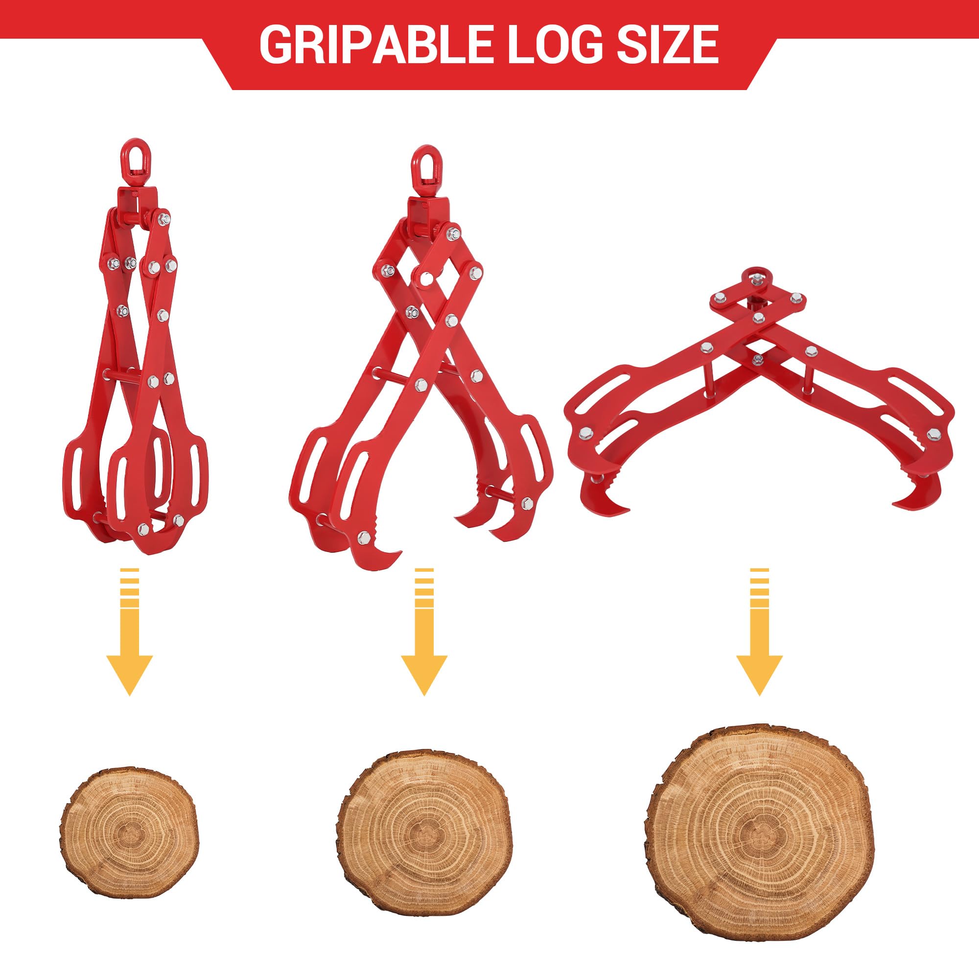 Garvee 28In Log Lifting Tongs with 4 Claw Timber, 360° Swivel, Heavy Duty Steel, Anti-Slip, Adjustable 3-32 Inch Opening, for Tractors & Firewood