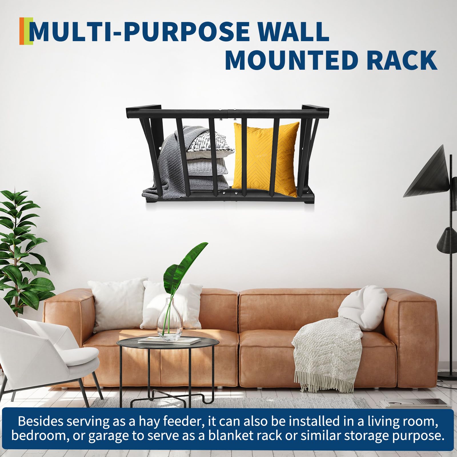 Garvee Wall Mount Hay Rack Livestock Feeder 27" Large Capacity 16 Gallon Heavy Duty Carbon Steel Rust-Resistant Easy Install Indoor Outdoor