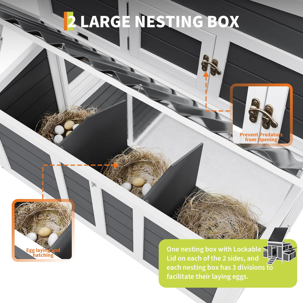 Garvee 55" Wooden Chicken Coop for 4-6 Chickens with Dual Nesting Boxes & Waterproof Roof, Wood & Metal, Lockable Doors & Ventilated Mesh, Outdoor Backyard Poultry Cage