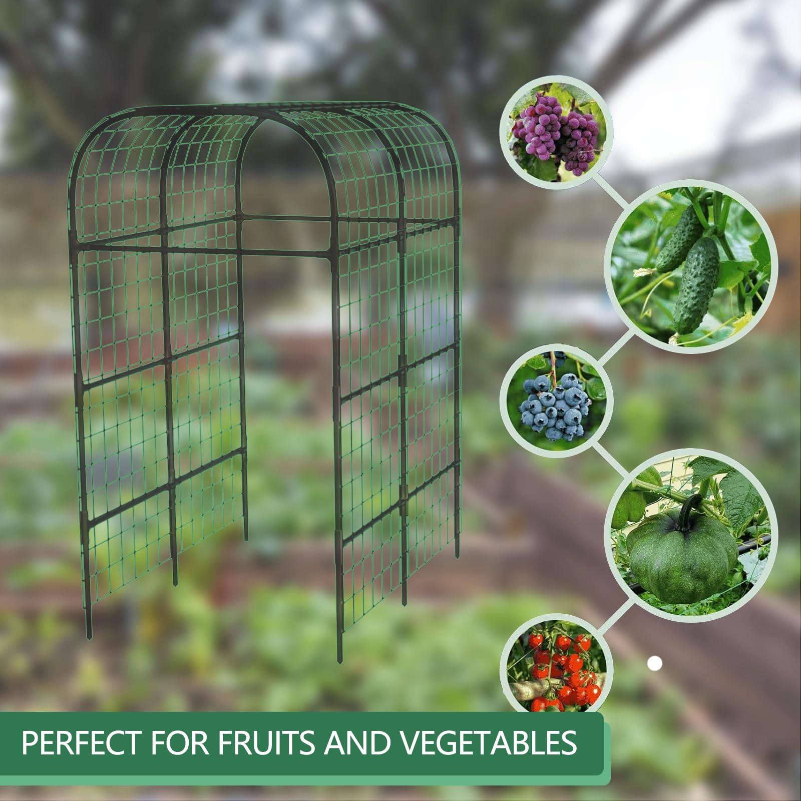 Garvee 7.3Ft Metal Garden Arch Trellis Black Climbing Plant Support Durable Rust-Resistant Steel Plastic Connectors Easy Assembly for Raised Beds