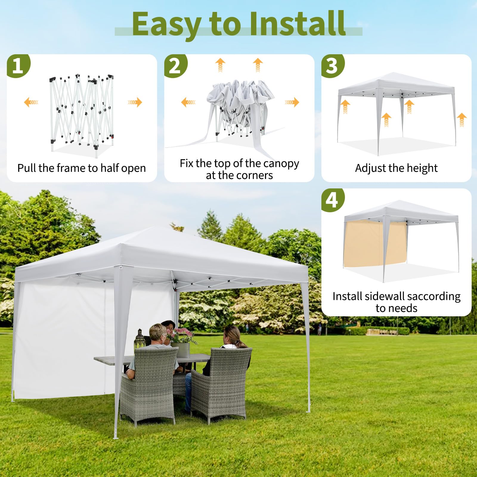Garvee 10x10 Pop Up Canopy Tent Waterproof Instant Setup Roll-Up Windows Heavy-Duty Fabric Portable Gazebo for Camping Beach Parties Backyard