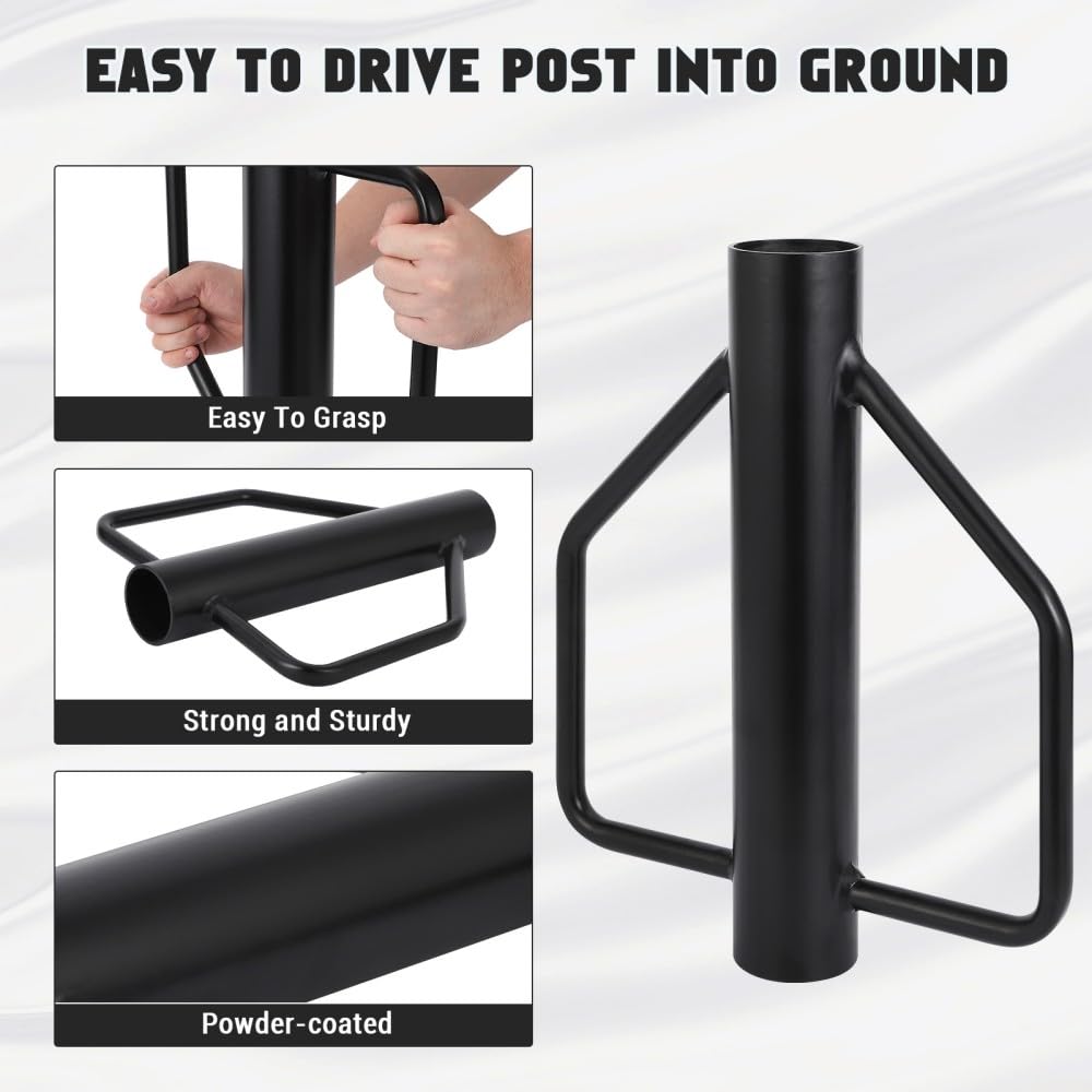 Garvee Fence Post Driver 12LB Carbon Steel Heavy Duty Ergonomic Handles Rust Resistant 3in Diameter Farm Fencing Construction