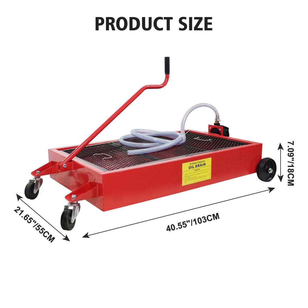Garvee Low Profile Oil Drain Pan 15-Gallon Capacity Manual Rotary Pump Durable Plastic Wheels 7.2 Inch Hose for Cars Trucks SUVs