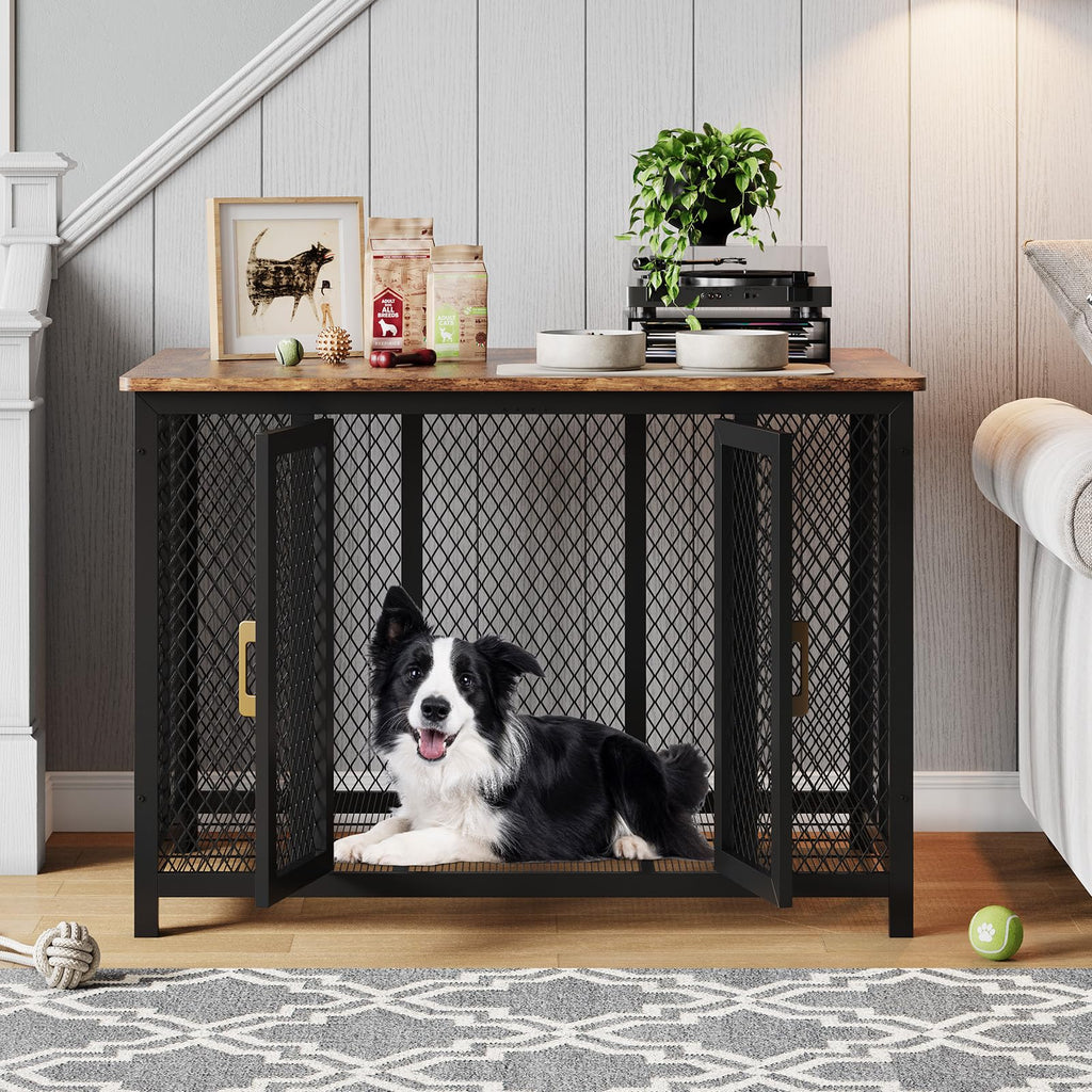Garvee 48 Inch Large Dog Crate Furniture with Top Access Door, Heavy Duty Dog Crate Wooden Indoor Decorate Pet Cage, Indestructible Pet Dog Kennel for Small, Medium, Large Dogs