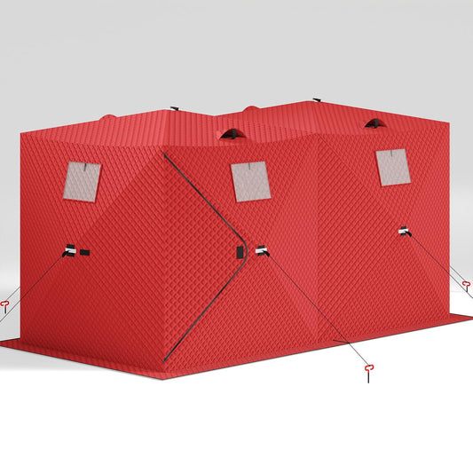 Garvee Insulated Pop-Up Ice Fishing Tent for 5-7 Persons - Spacious Hub-Style Winter Shelter - Waterproof Oxford, Quick Setup, Windproof, Anchors, Ropes, Carry Bag - Red, 141.73×70.8×77.74 Inch | Winter fishing portable shelter