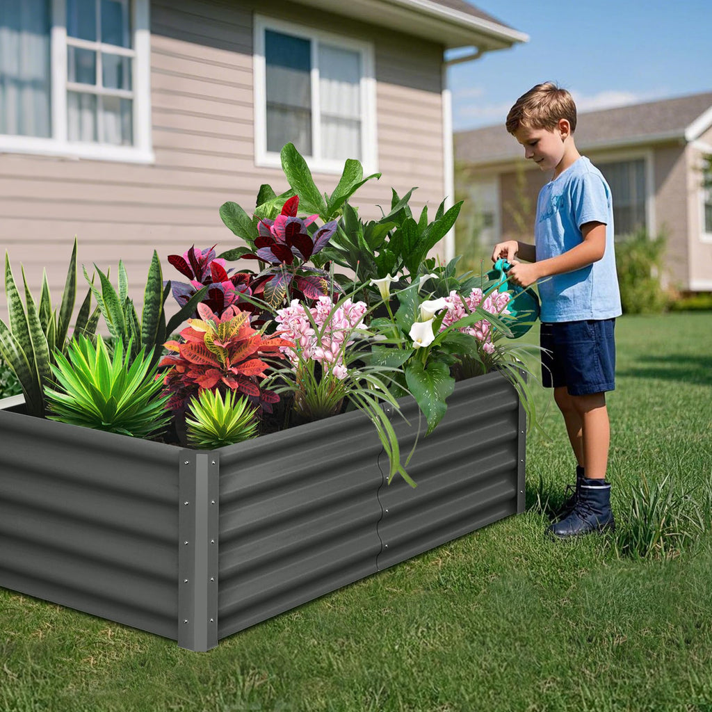 Garvee Raised Garden Bed Set of 2 6x3x1.5FT Galvanized Metal Durable Stability Open Base Safety Edge Dark Gray for Patios Yards Gardens