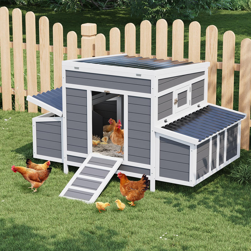 Garvee 55" Wooden Chicken Coop for 4-6 Chickens with Dual Nesting Boxes & Waterproof Roof, Wood & Metal, Lockable Doors & Ventilated Mesh, Outdoor Backyard Poultry Cage