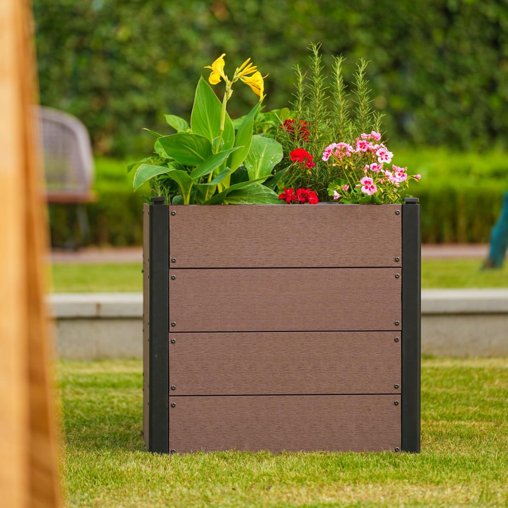 Garvee 25" × 25" × 23" Wood-Look Composite Raised Garden Bed, Open-Bottom Planter Box for Vegetables & Herbs, Brown