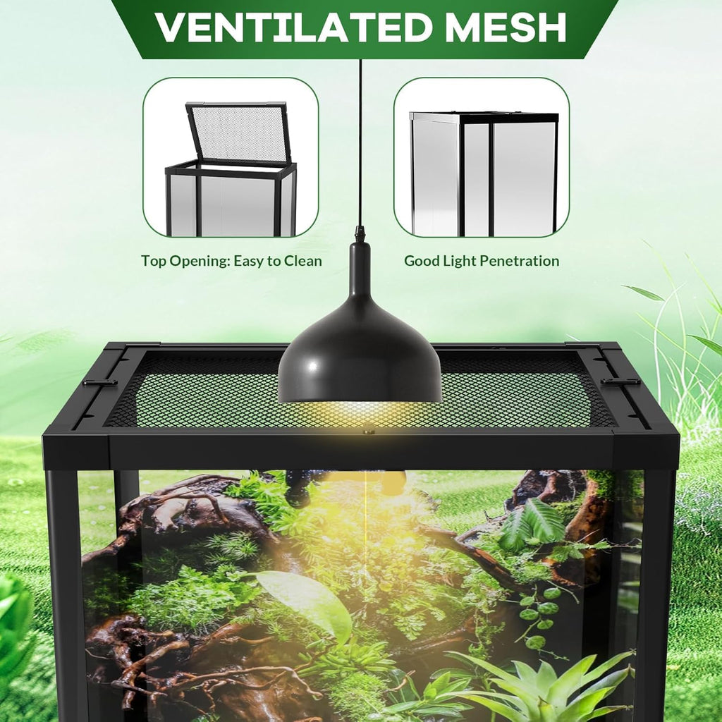 Garvee 67 Gallon Reptile Tall Glass Terrarium with Double Hinge Door & Top Screen Ventilation, ABS Plastic & Aluminum Frame, Side Nets & Glass Panels, Easy Assembly, Reptile Breeding Habitat