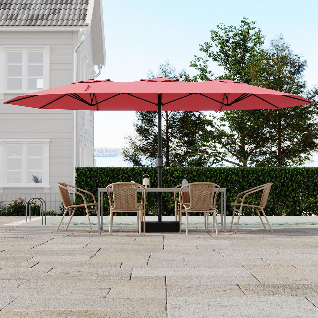 Garvee 15ft Double-Side Rectangular Pool Umbrella with Base - Large 133 sq.ft Shade, Manual Crank, 180G Polyester, Rust-Resistant Steel Ribs - Patio, Poolside, Backyard