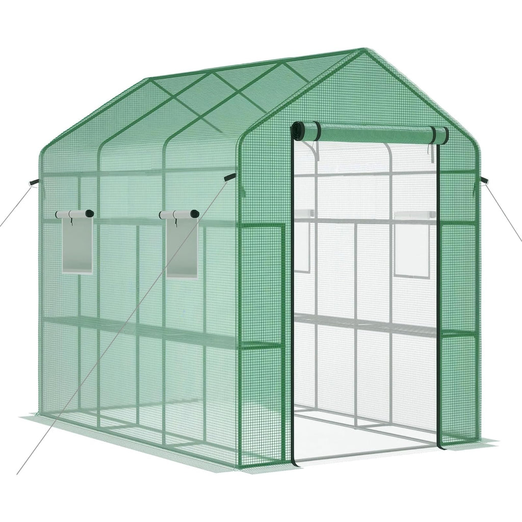 Garvee 85" x 56" x 77" Walk-In Greenhouse, Heavy-Duty Outdoor Plant Tent with UV-Resistant Weatherproof Cover, Mesh Vent Windows for Garden, Backyard & Patio, Green
