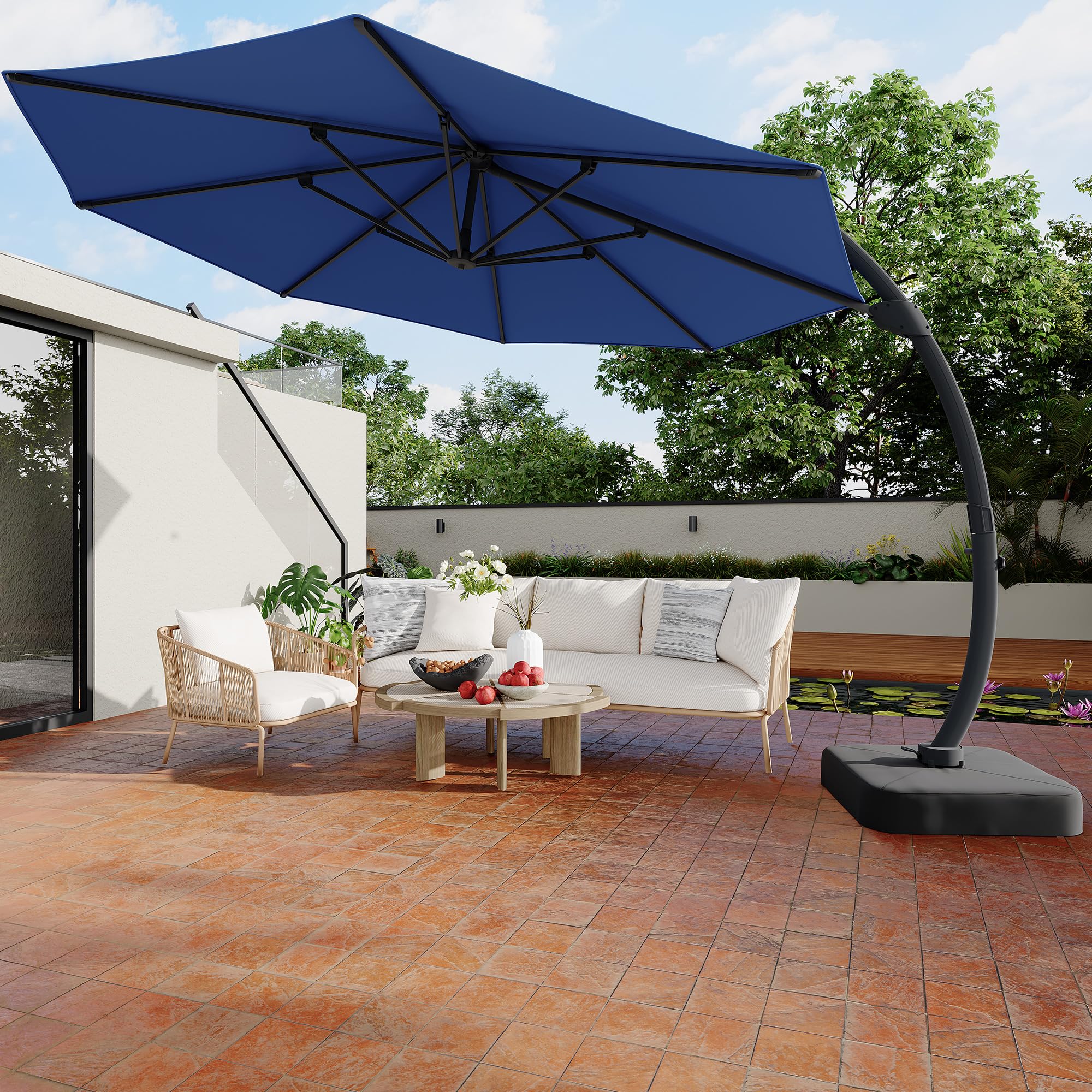 Garvee Large Round Aluminum Offset Umbrella – 360° Rotation, Infinite Tilt, 220g Polyester, Heavy-Duty Rust-Proof Base, Patio Poolside Garden