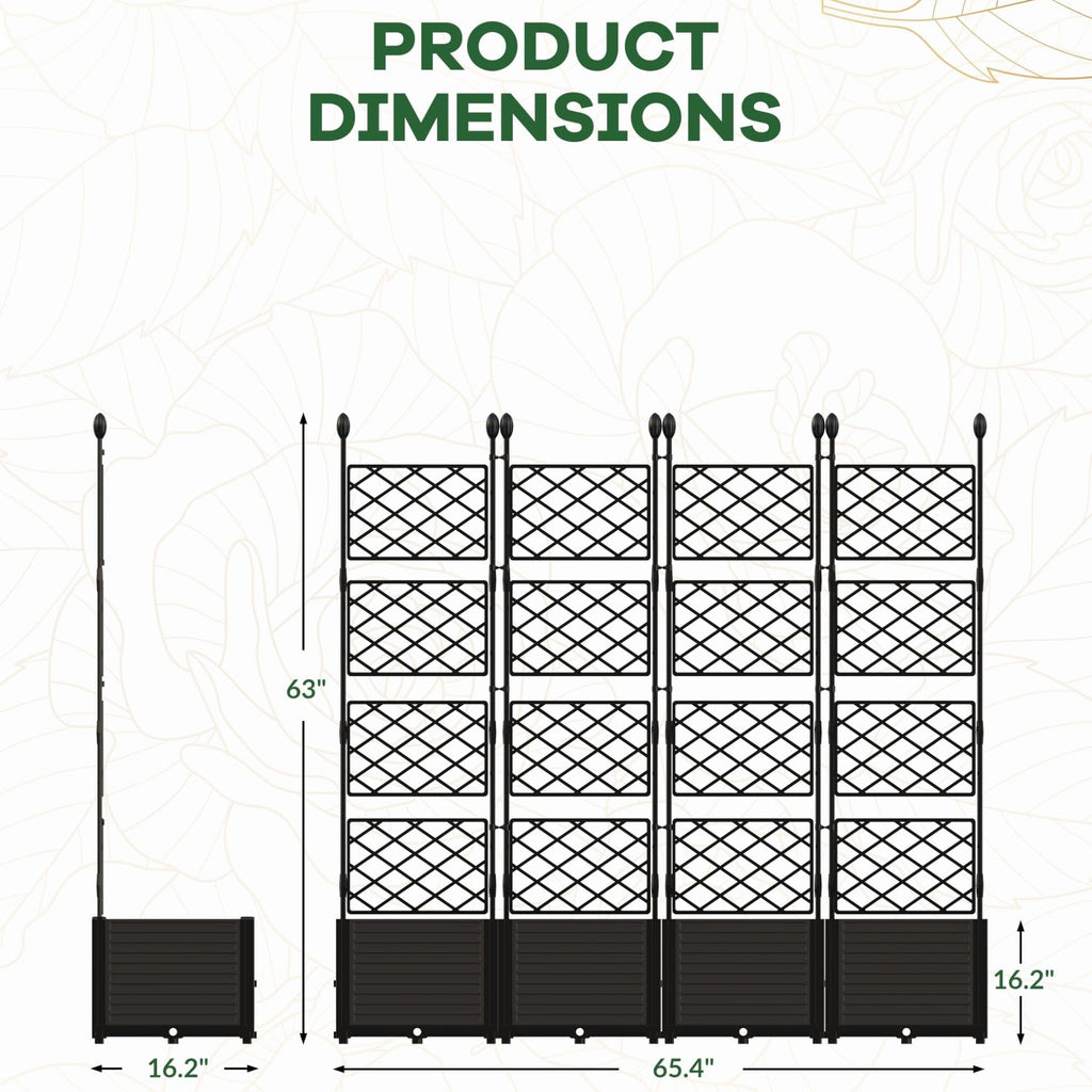 Garvee 4 PCS Raised Garden Bed with Trellis, 65.4" W x 63"Tall Plastic Planter Box for Climbing Plants, Outdoor Vertical Garden with Privacy Screen for Patio, Balcony, Backyard – Sturdy & Lightweight