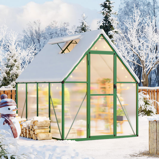 Garvee Heavy Duty 6x7 FT Polycarbonate Walk-In Greenhouse – Reinforced Aluminum Frame, Lockable Door, Adjustable Roof Vent, Quick Assembly – Ideal for Outdoor Patio, Backyard, Garden – Green