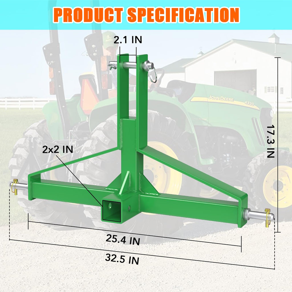Garvee 3 Point 2" Trailer Hitch Receiver Heavy Duty Steel Drawbar Adapter with 7/8" Pin Tube Quick Hitch for Category 1 Tractors Compatible with Kubota, Yanmar, Kioti - Industrial Use