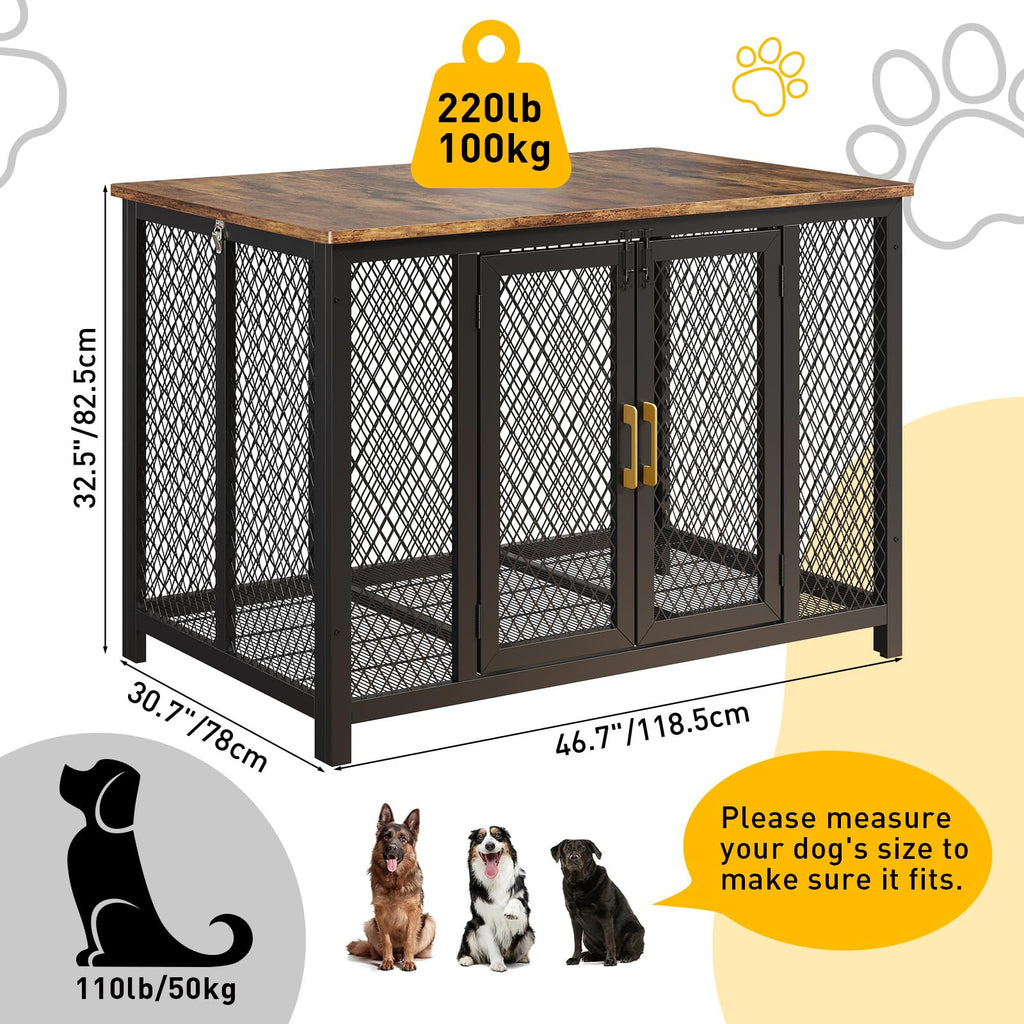 Garvee 48 Inch Large Dog Crate Furniture with Top Access Door, Heavy Duty Dog Crate Wooden Indoor Decorate Pet Cage, Indestructible Pet Dog Kennel for Small, Medium, Large Dogs