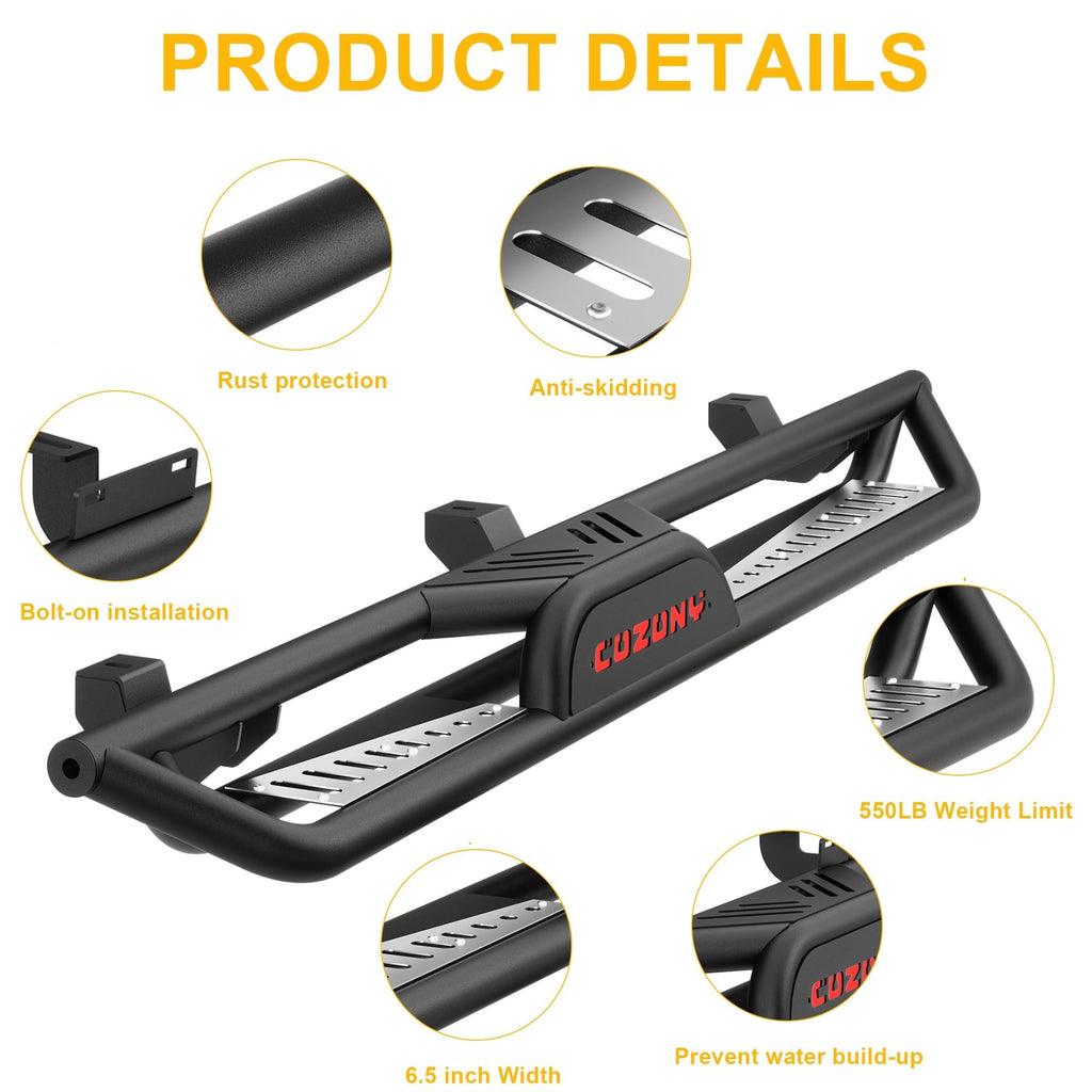 Garvee 6 Inch Running Boards for Jeep Wrangler JL 4DR 550LB Load Capacity Non-Slip Powder Coated Carbon Steel Bolt-On Side Steps Outdoor Use