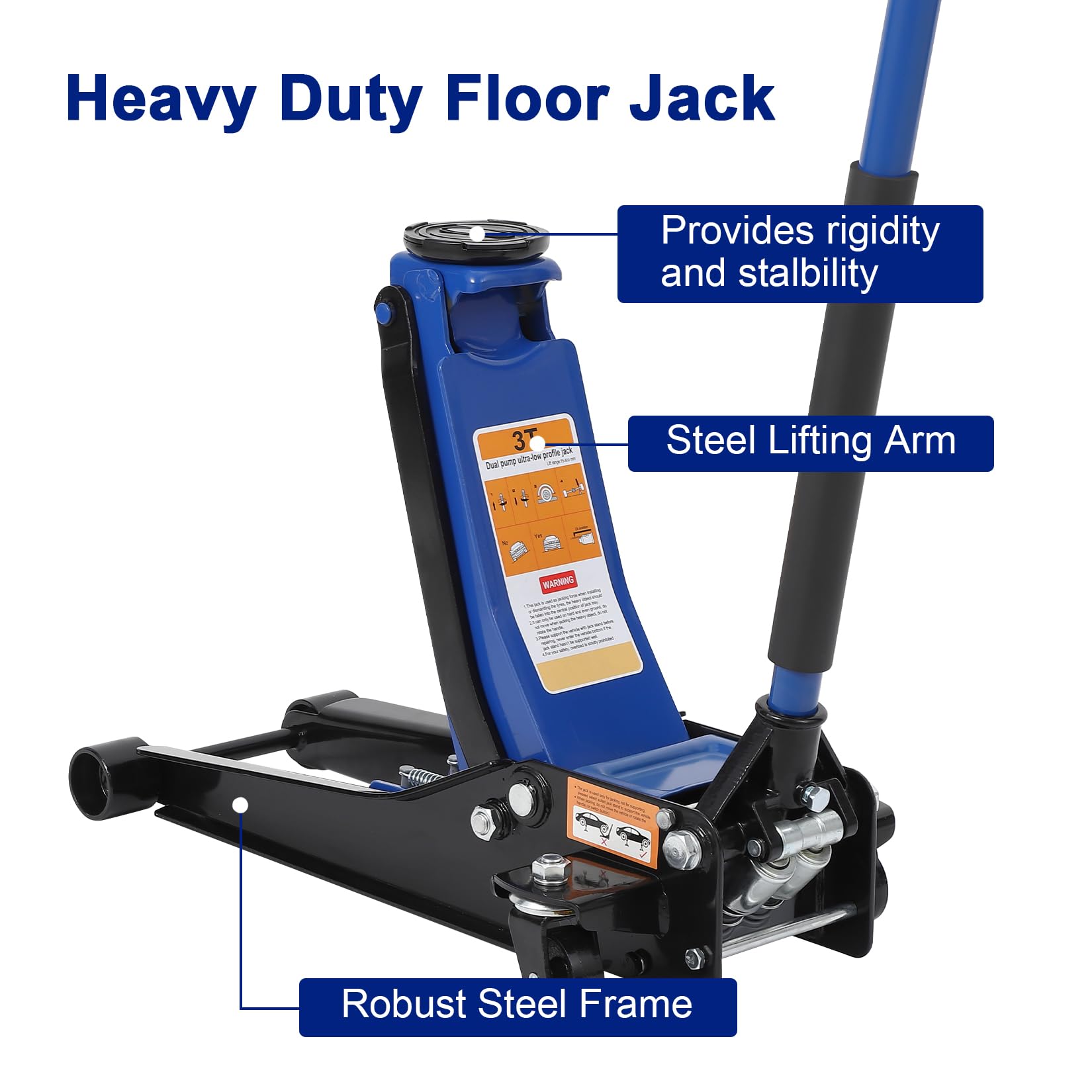 Garvee 3 Ton Low Profile Floor Jack, Professional Low Profile Hydraulic Jack, Heavy Duty Steel Racing Floor Jack with Dual Piston Quick Lift Pump,Lift Range 3"-19.5",Hydraulic Car Jack, Blue