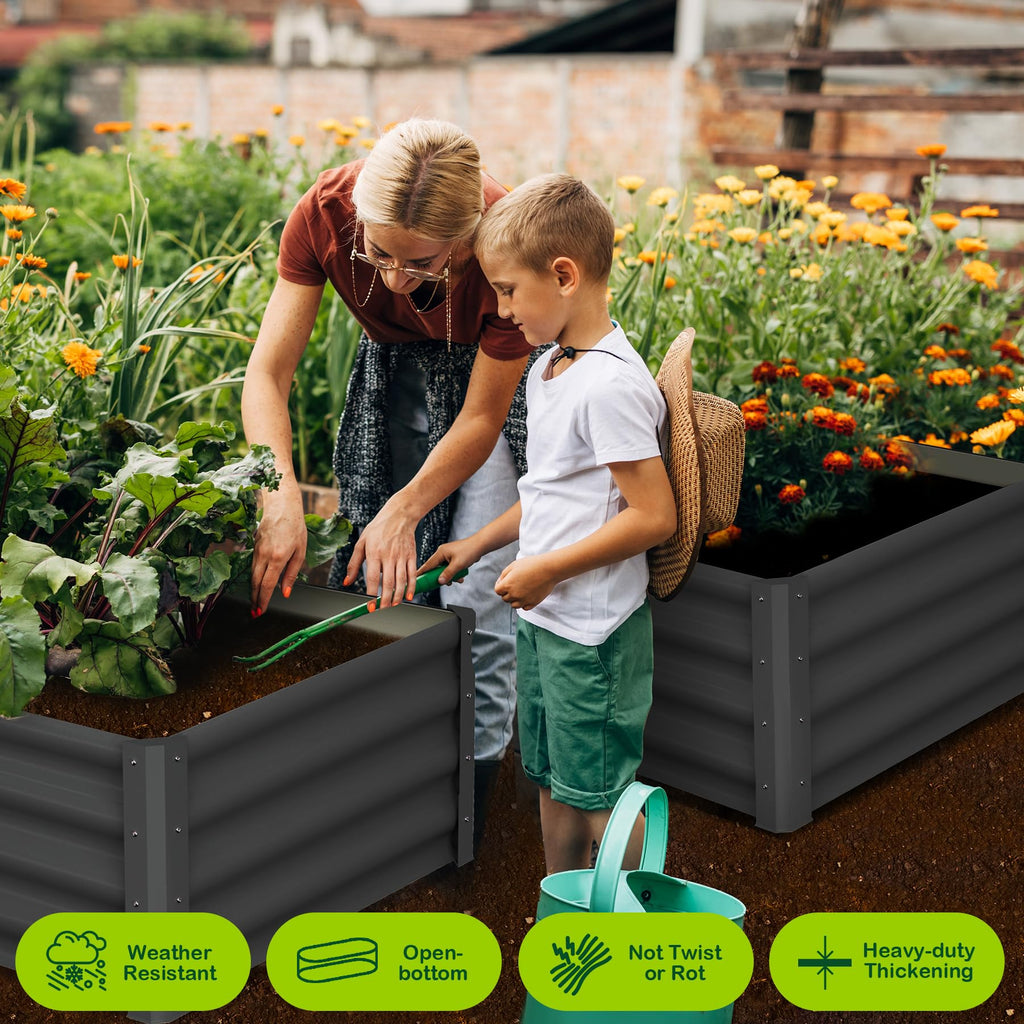 Garvee Galvanized Raised Garden Bed 6x3ft Metal Wave Design Heavy-Duty Steel Open Bottom Drainage Multiple Heights Outdoor Gardening