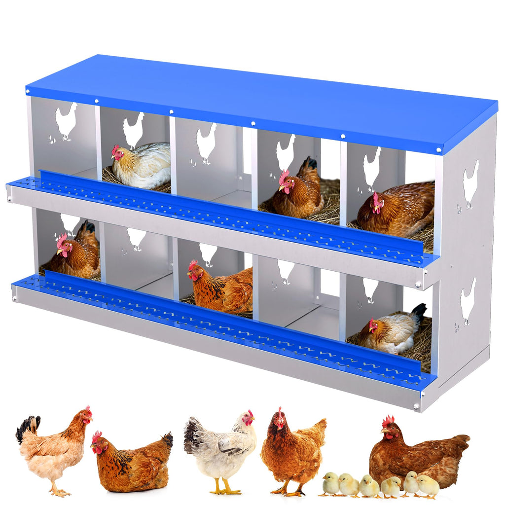 Garvee 10-Hole Chicken Nest Box Heavy Duty Galvanized Steel  Ventilation System Bioengineering Design Blue for Hens Ducks Small Poultry