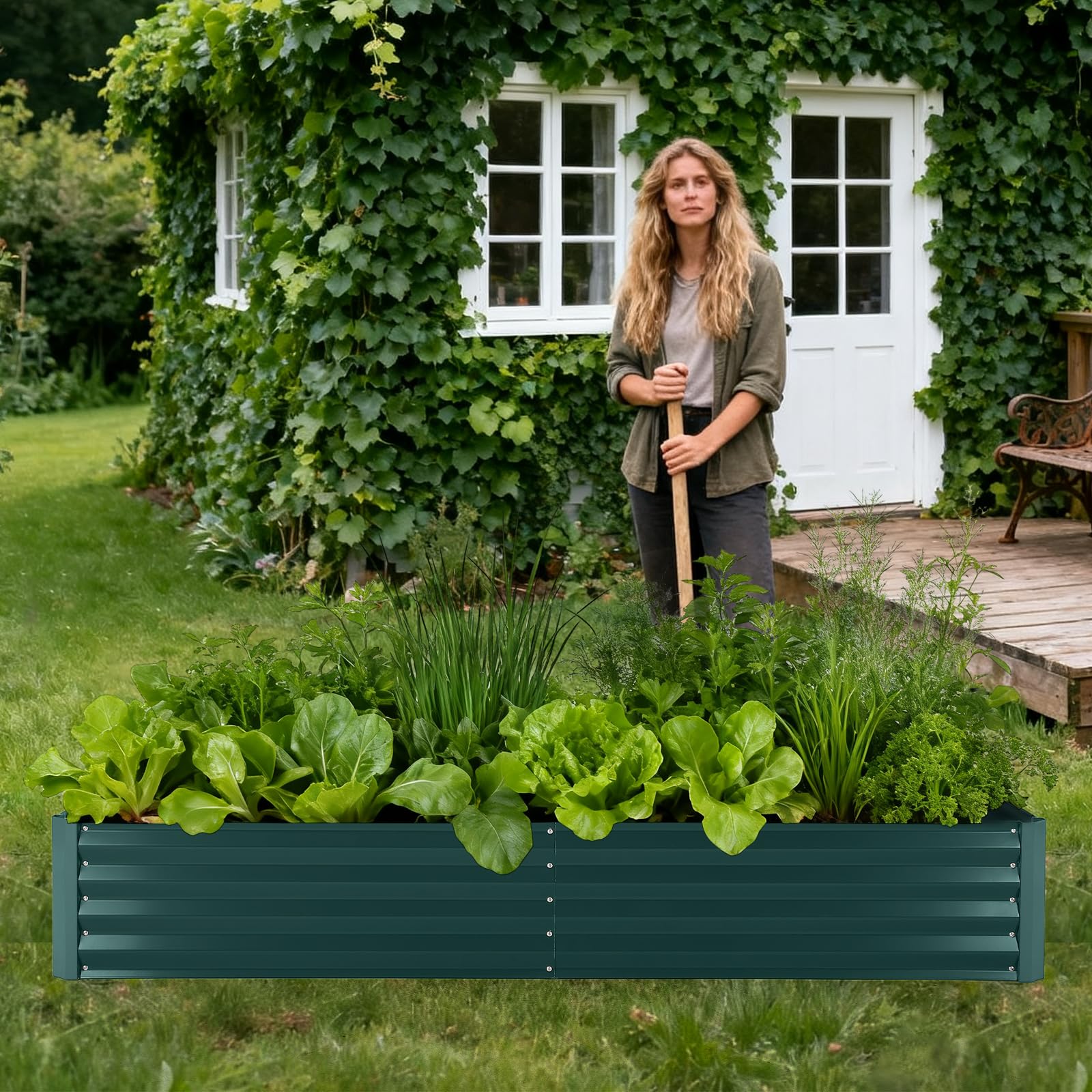 Garvee Galvanized Raised Garden Bed Kit with Cover - Heavy-Duty Modular Metal Planter, Reinforced Panels, Optimal Drainage, Eco-Friendly Steel - Easy Tool Assembly - Vegetable Gardening