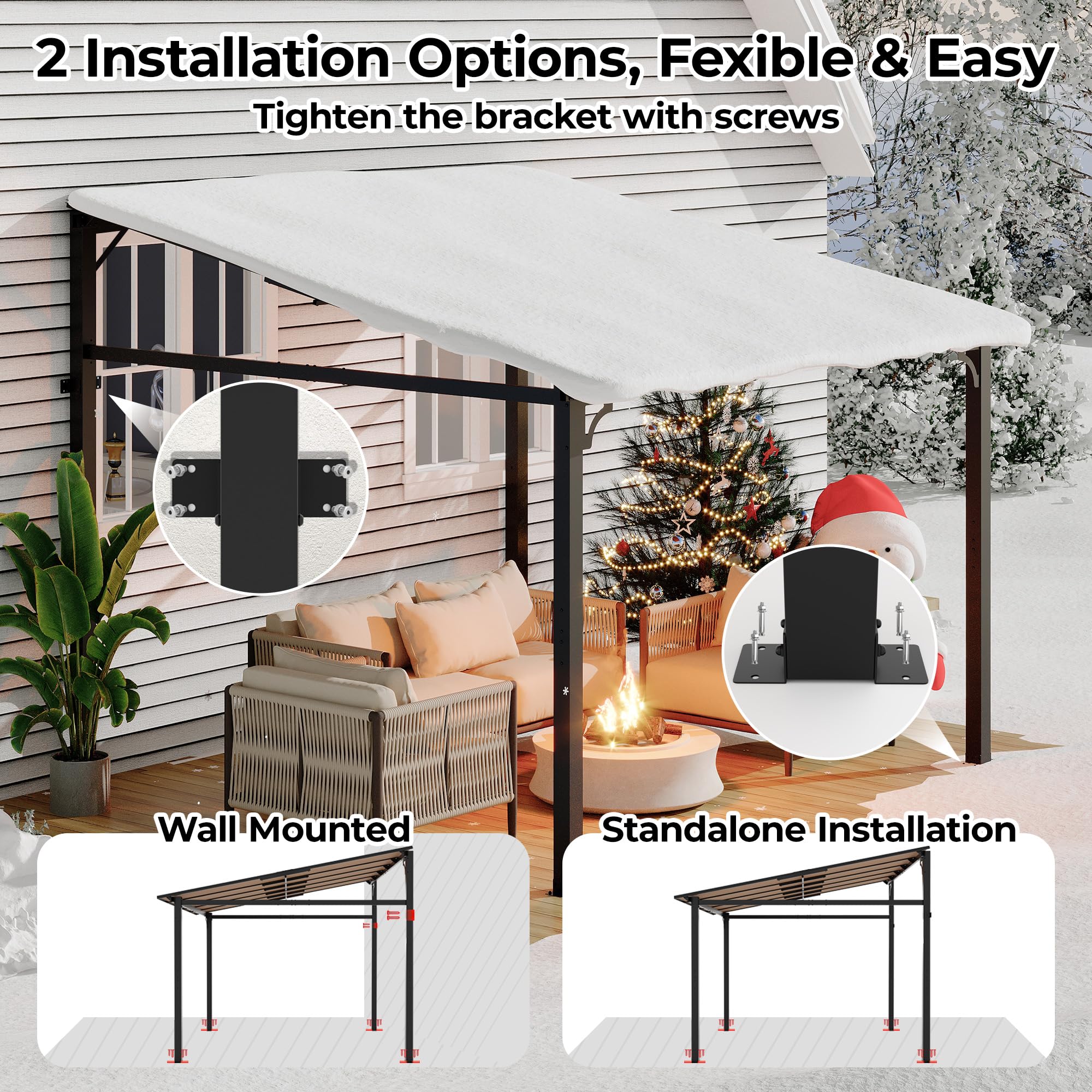 Garvee 10' x 10' Outdoor Gazebo Pergola with Hardtop Panels & Metal Frame, Sloped Roof, Wall Mounted, Stable Design for Patio & Backyard