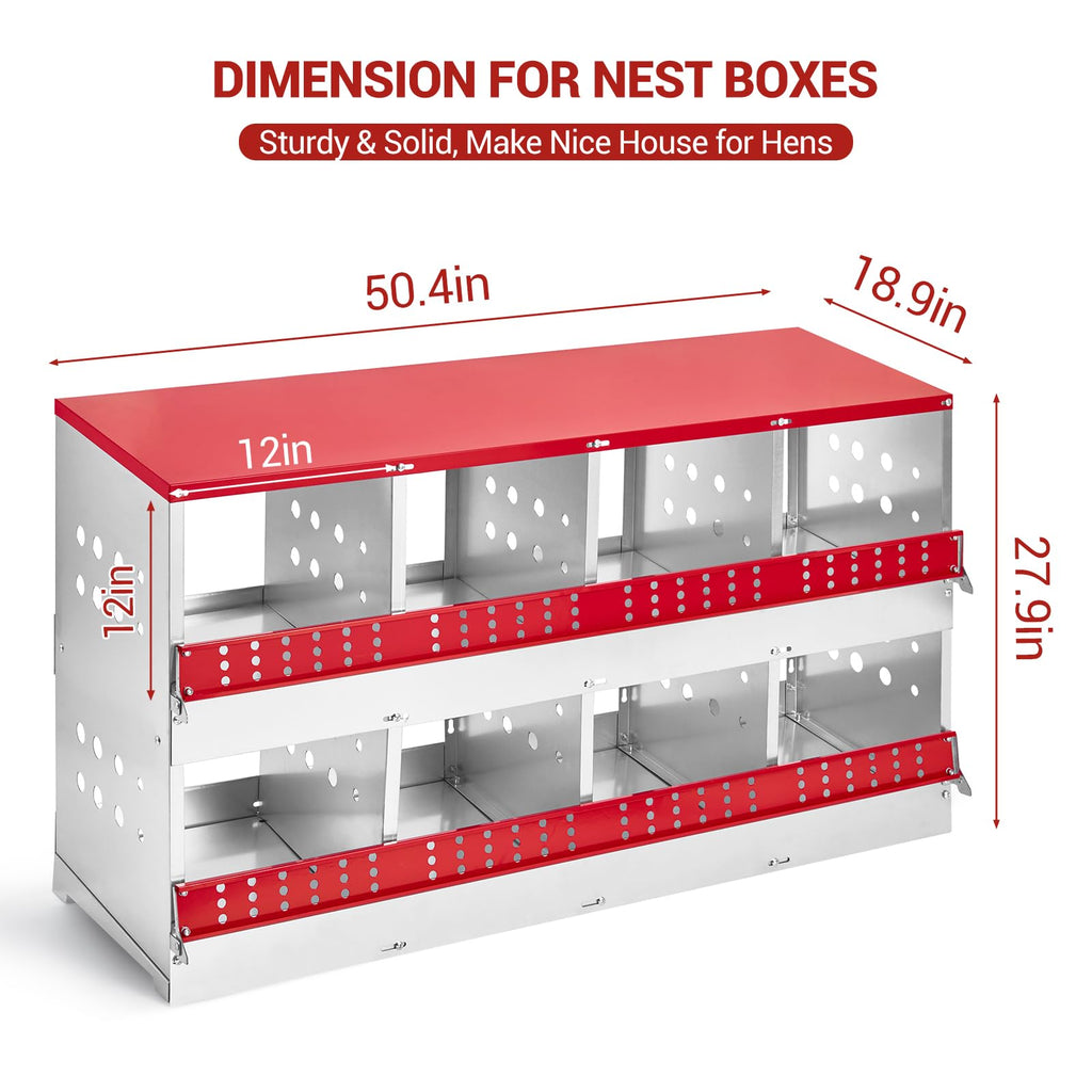 GARVEE Galvanized Steel Nesting Box - 6 Compartments w/Vented Holes, Swing Perch & Removable Dividers for Easy Coop Installation
