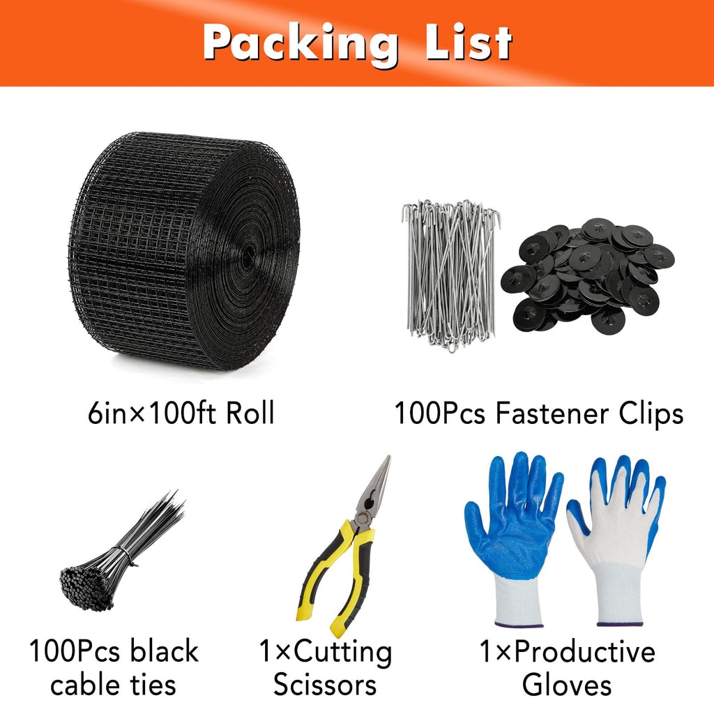 Garvee Solar Panel Critter Guard Mesh 6”x100' PVC Coated Wire Heavy Duty ½-Inch Grid with Clips, Cable Ties, Gloves, Pliers for Outdoor Pest Protection