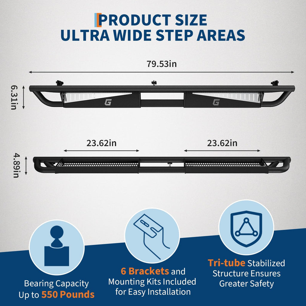 Garvee 6" Running Boards for 2005-2023 Toyota Tacoma Double Cab, Bolt-On Steel Side Steps, Non-Slip Textured Surface, Black Powder Coated Direct Fit Nerf Bars