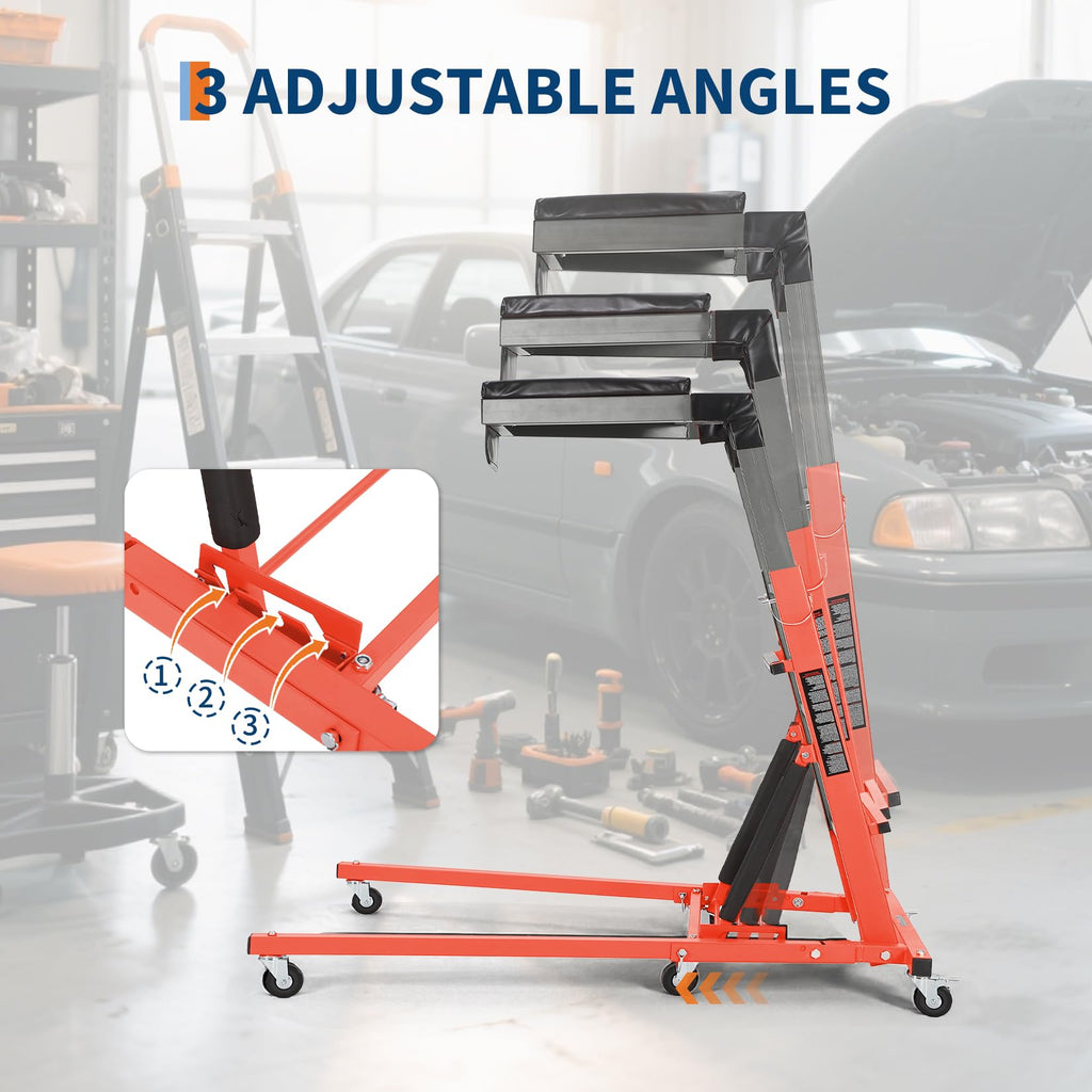 Garvee Top Automotive Creeper Adjustable Height 49.21-68.89" Heavy Duty 400 LBS Steel Frame Foldable with 6 Swivel Casters for Garage Auto Repair