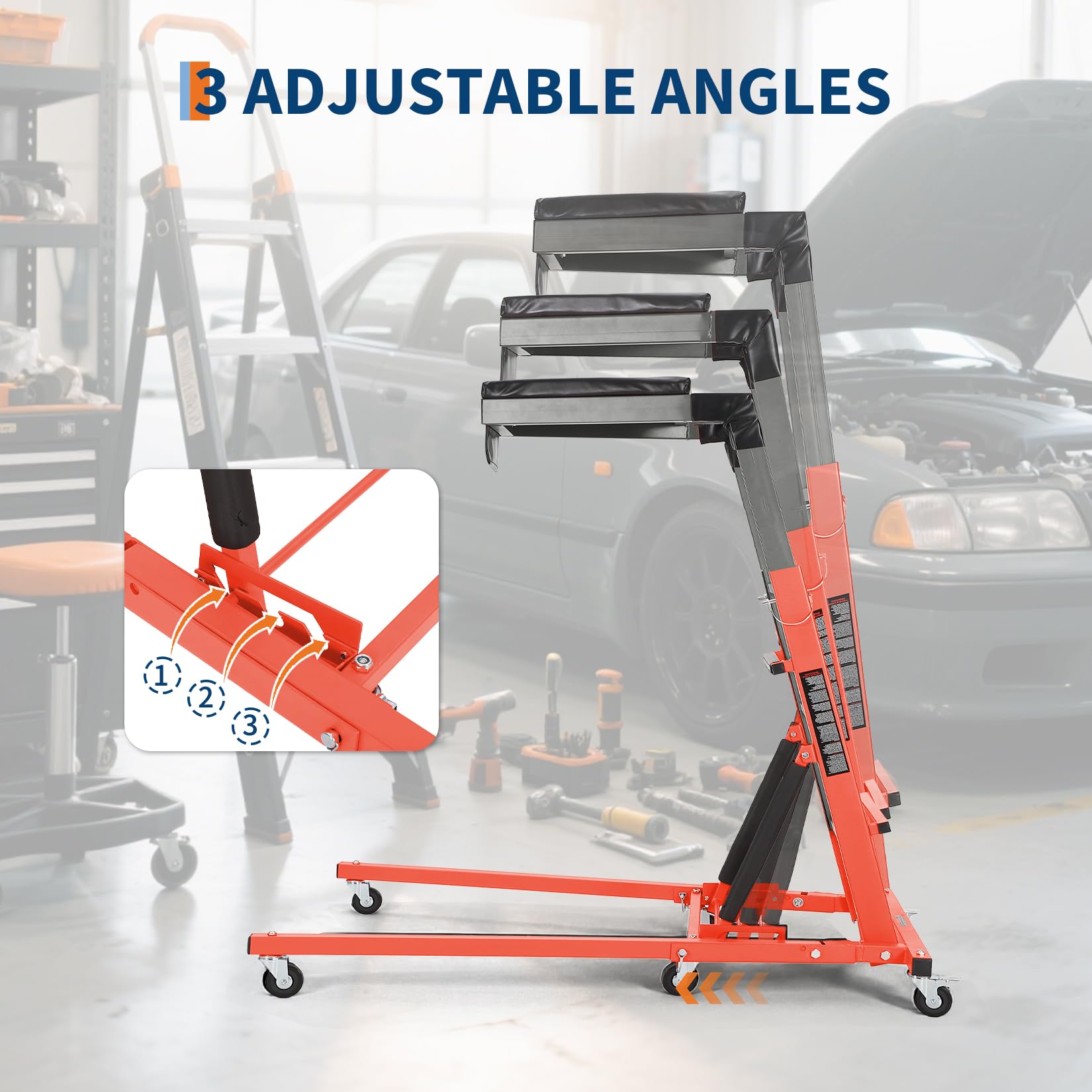 Garvee Top Automotive Creeper Adjustable Height 49.21-68.89" Heavy Duty 400 LBS Steel Frame Foldable with 6 Swivel Casters for Garage Auto Repair