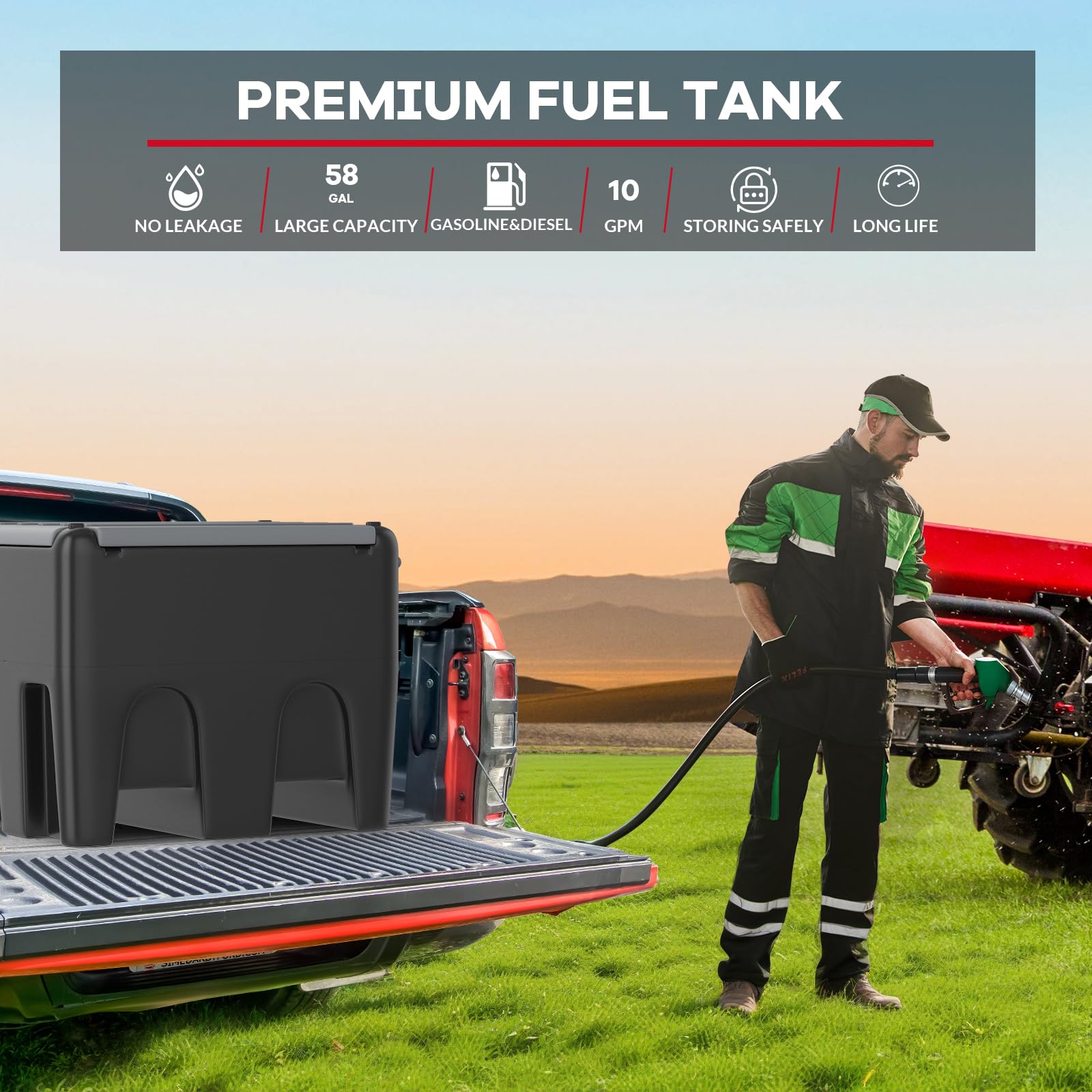 Garvee 116 Gallon Portable Diesel & Gasoline Fuel Tank with 12V Electric Pump, Auto Shut-Off Nozzle, Heavy Duty PE, Dual Filtration, Forklift Pockets, Marine & Farm Use